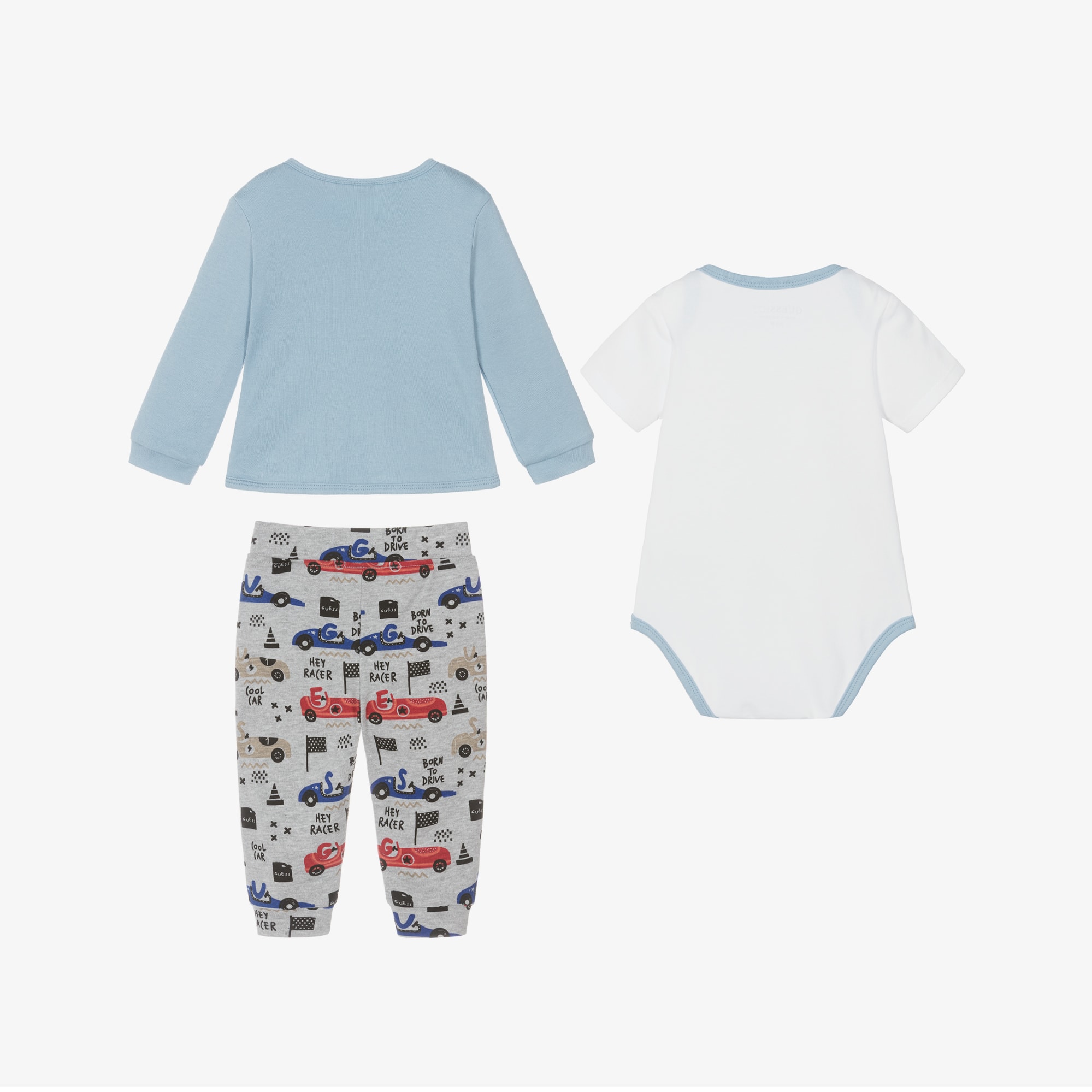 Baby Boys Blue Cotton Racing Car Reversible Tracksuit Set - View 3