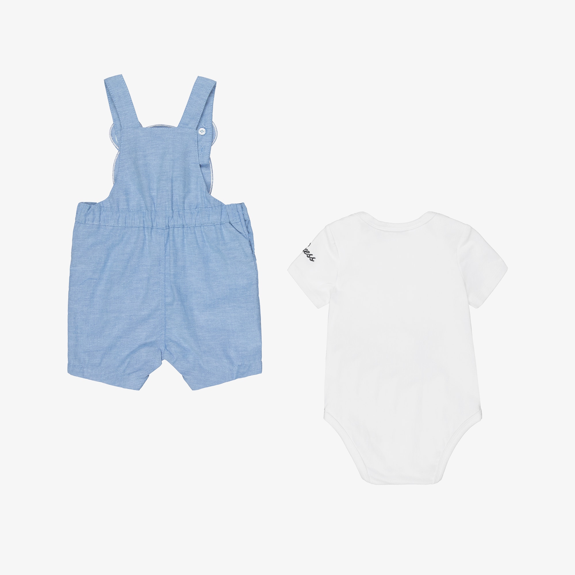 Baby Boys Blue Cotton Teddy Bear Dungaree Set - View 3