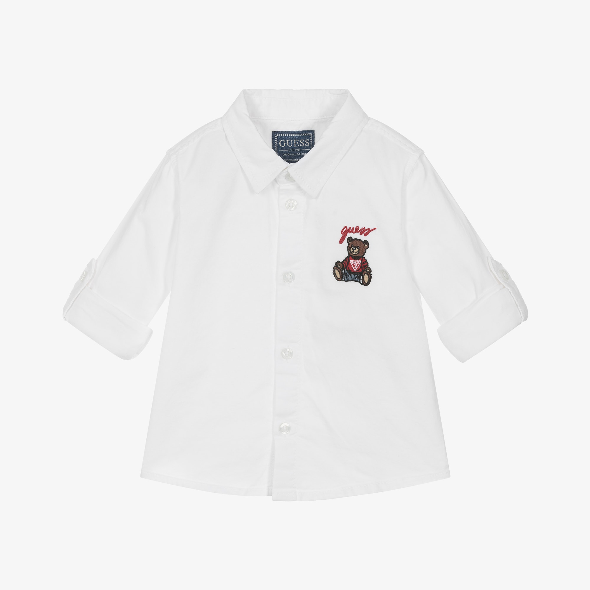 Baby Boys White Cotton Bear Shirt - View 1