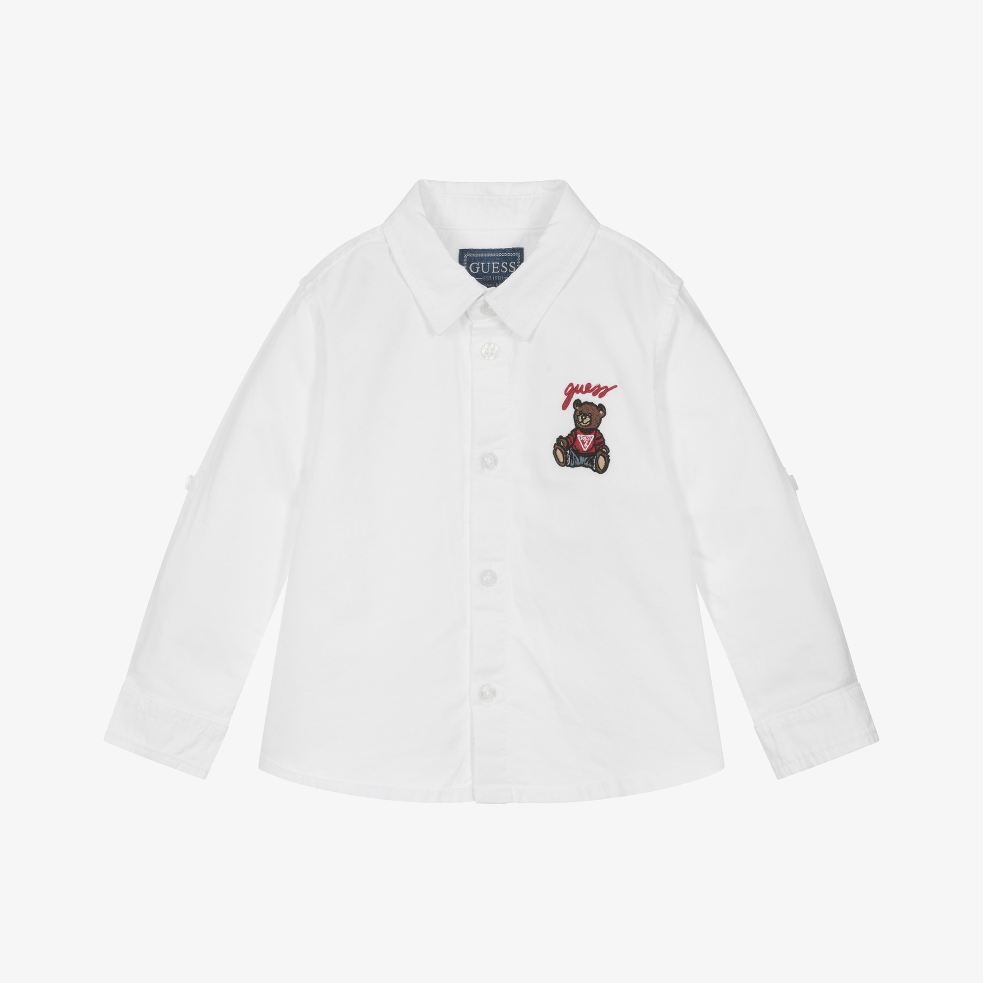 Baby Boys White Cotton Bear Shirt - View 3