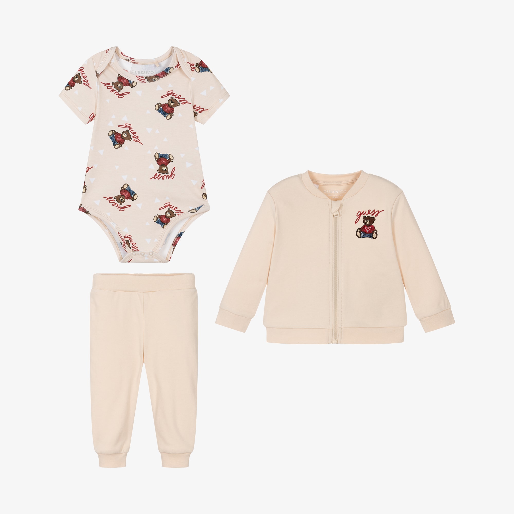 Baby Girls Pale Pink Tracksuit Set with Teddy Bear Motifs - View 2