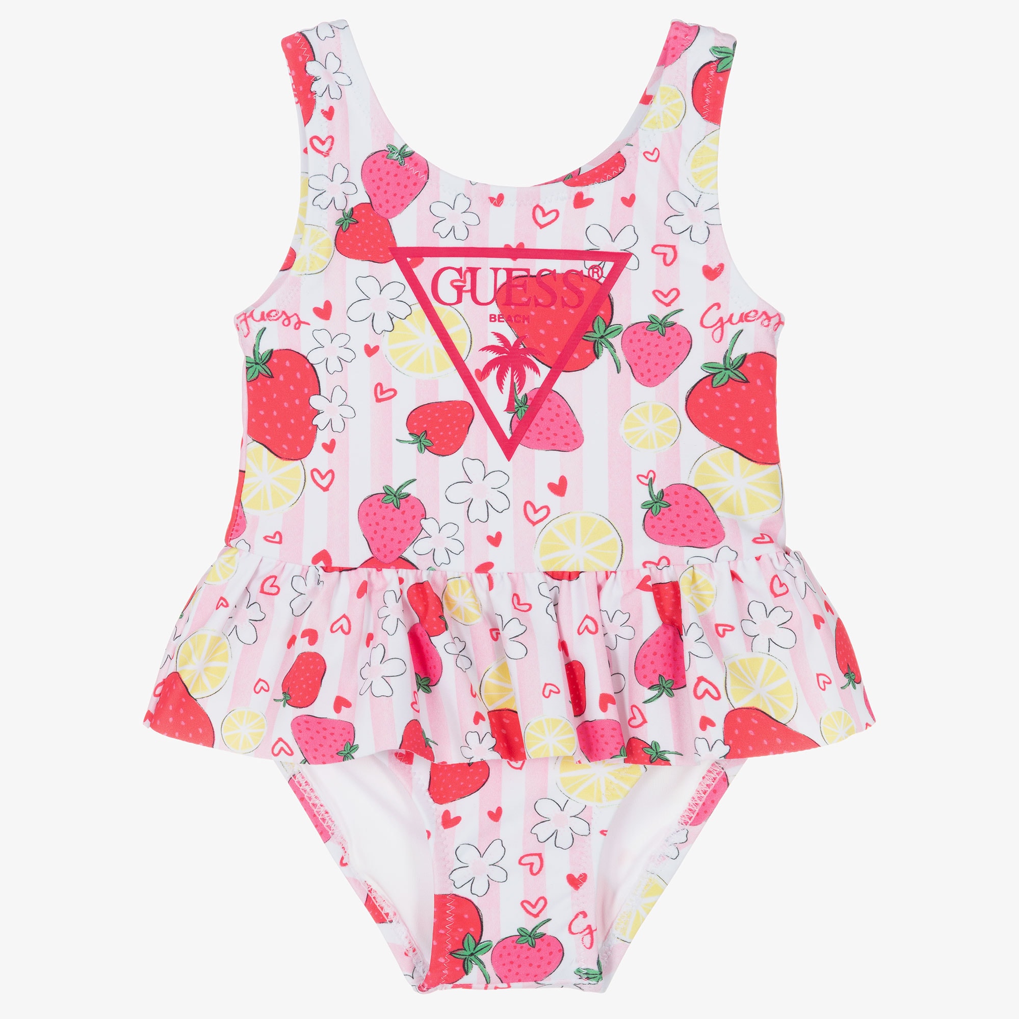 Baby Girls Pink Strawberry Print Swimsuit - View 1