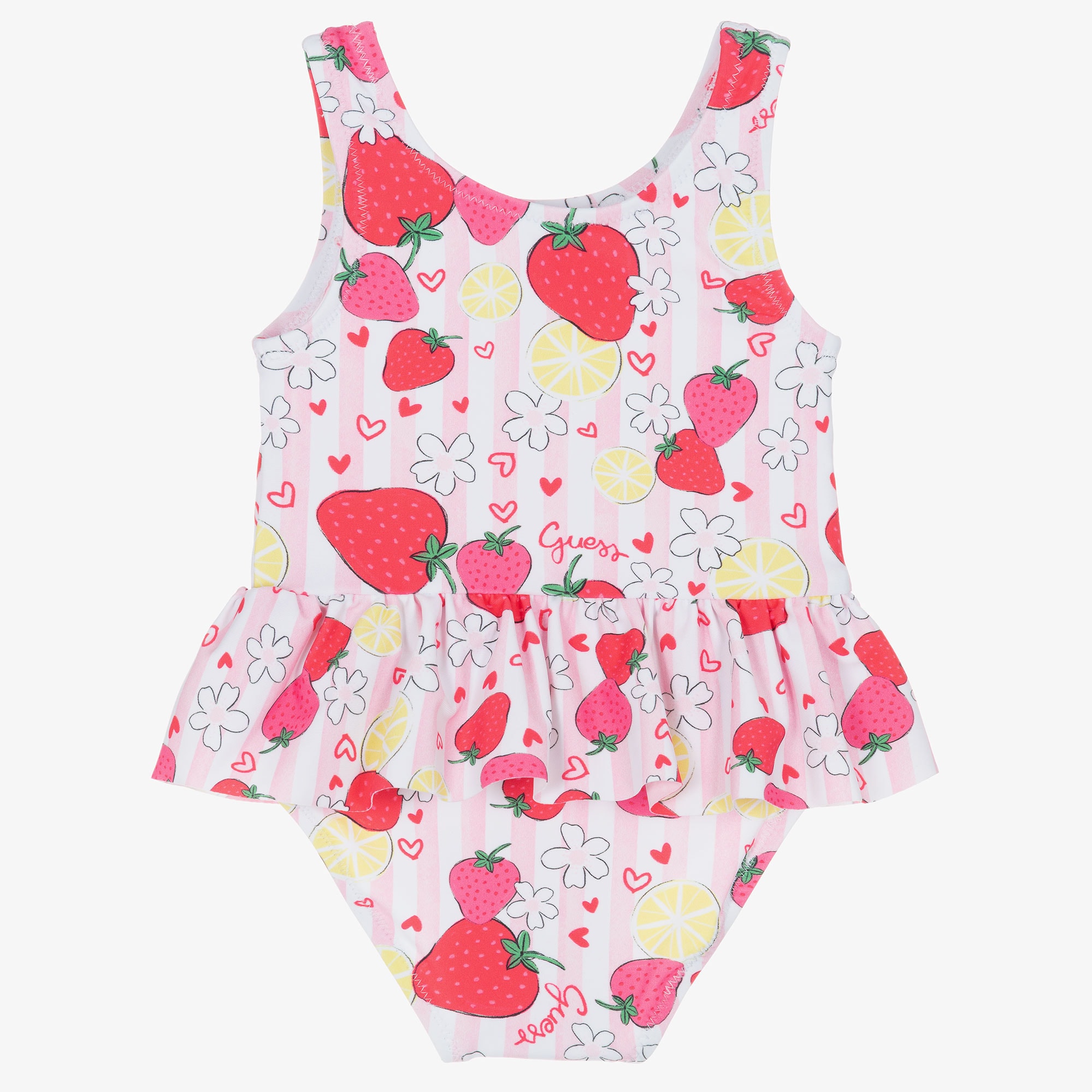 Baby Girls Pink Strawberry Print Swimsuit - View 2