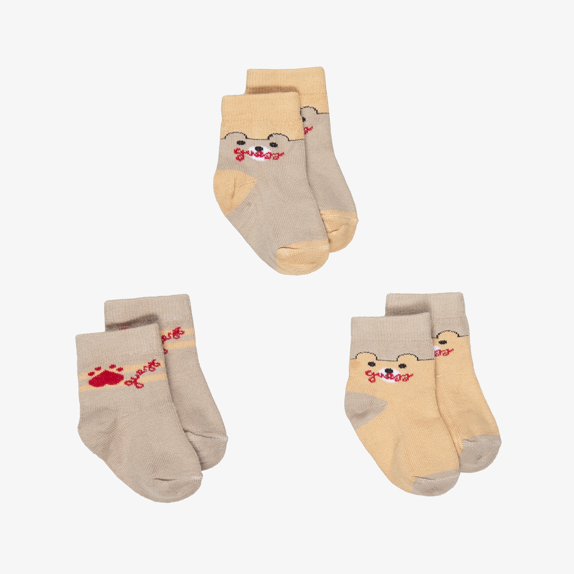 Beige Bear Cotton Baby Socks (3 Pack) - View 1