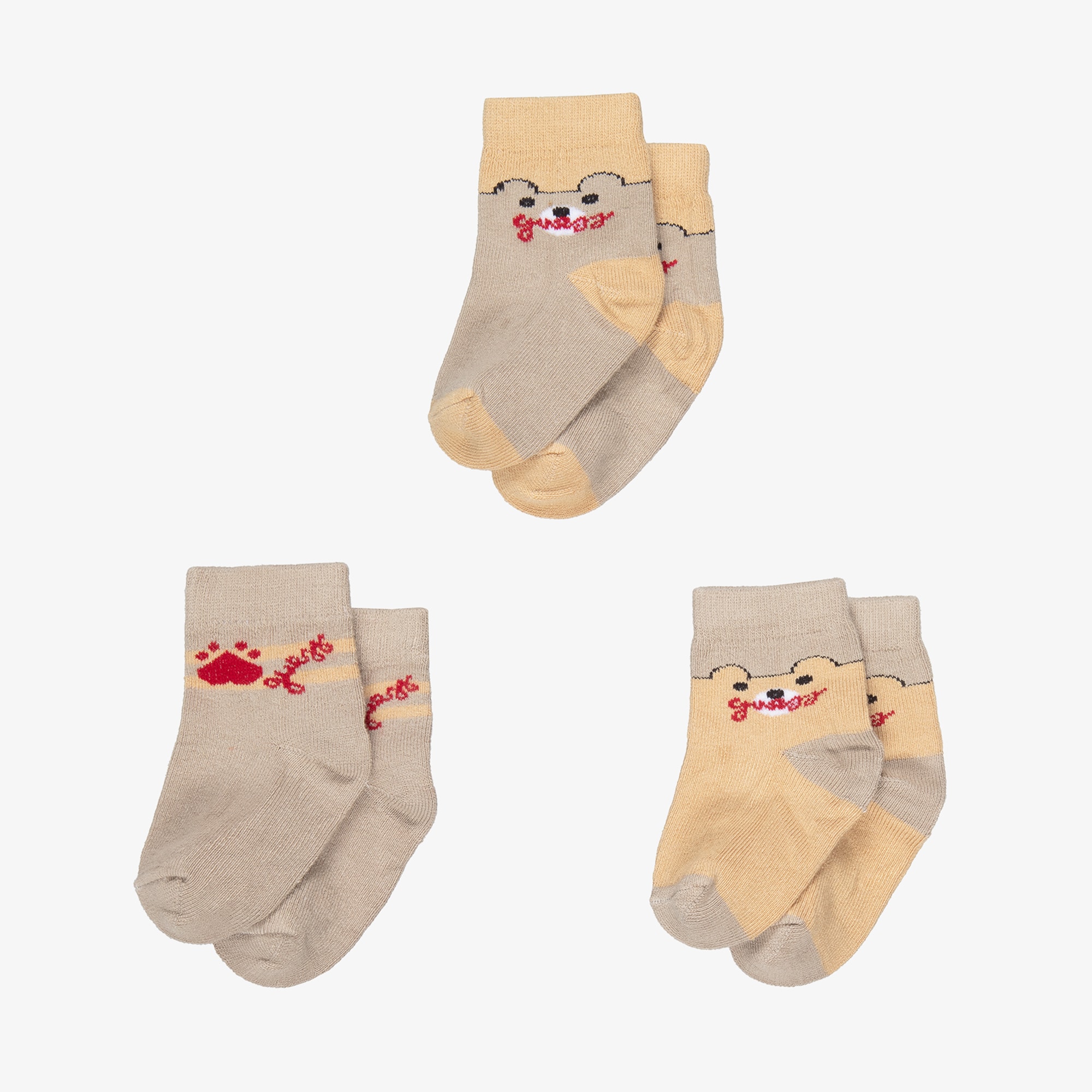 Beige Bear Cotton Baby Socks (3 Pack) - View 2