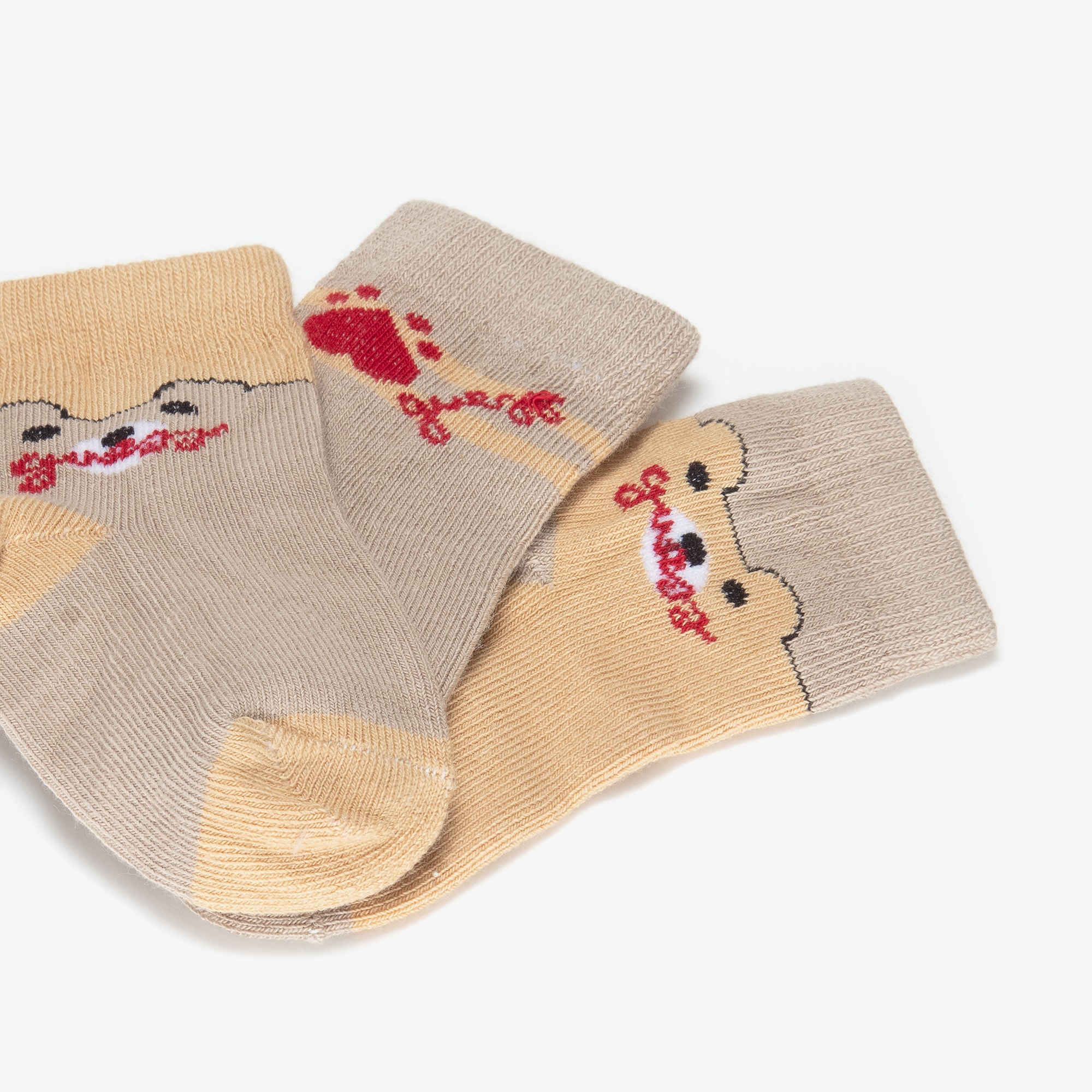 Beige Bear Cotton Baby Socks (3 Pack) - View 4
