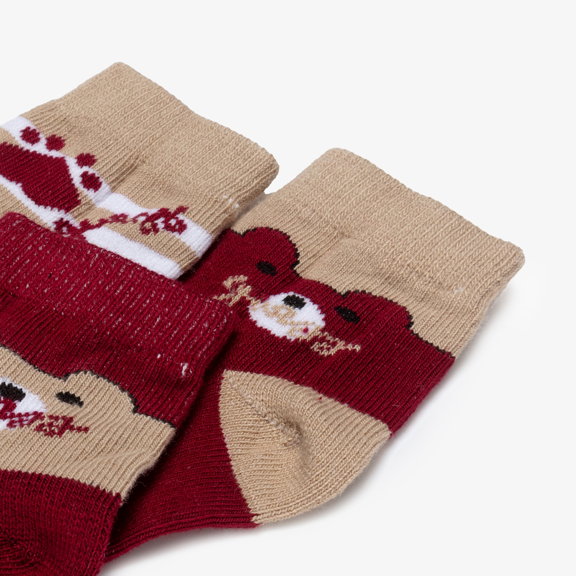 Beige & Burgundy Bear Cotton Socks (3 Pack) - View 4