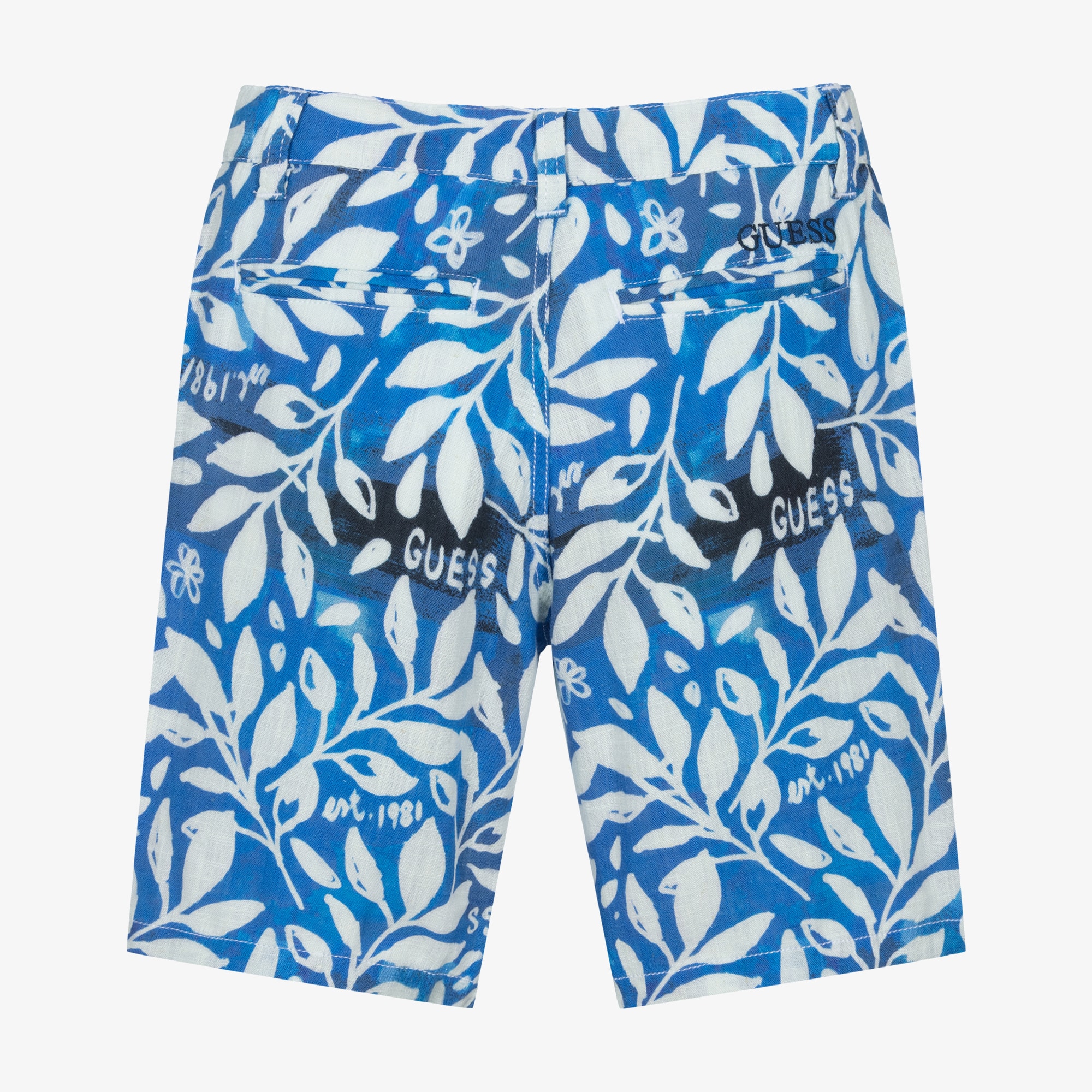 Boys Blue & White Botanical Print Shorts - View 2