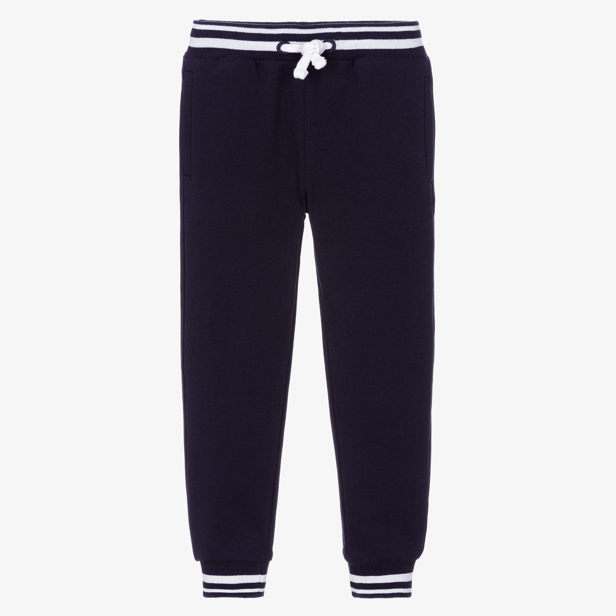 Boys Navy Blue & White Logo Jersey Joggers - View 1