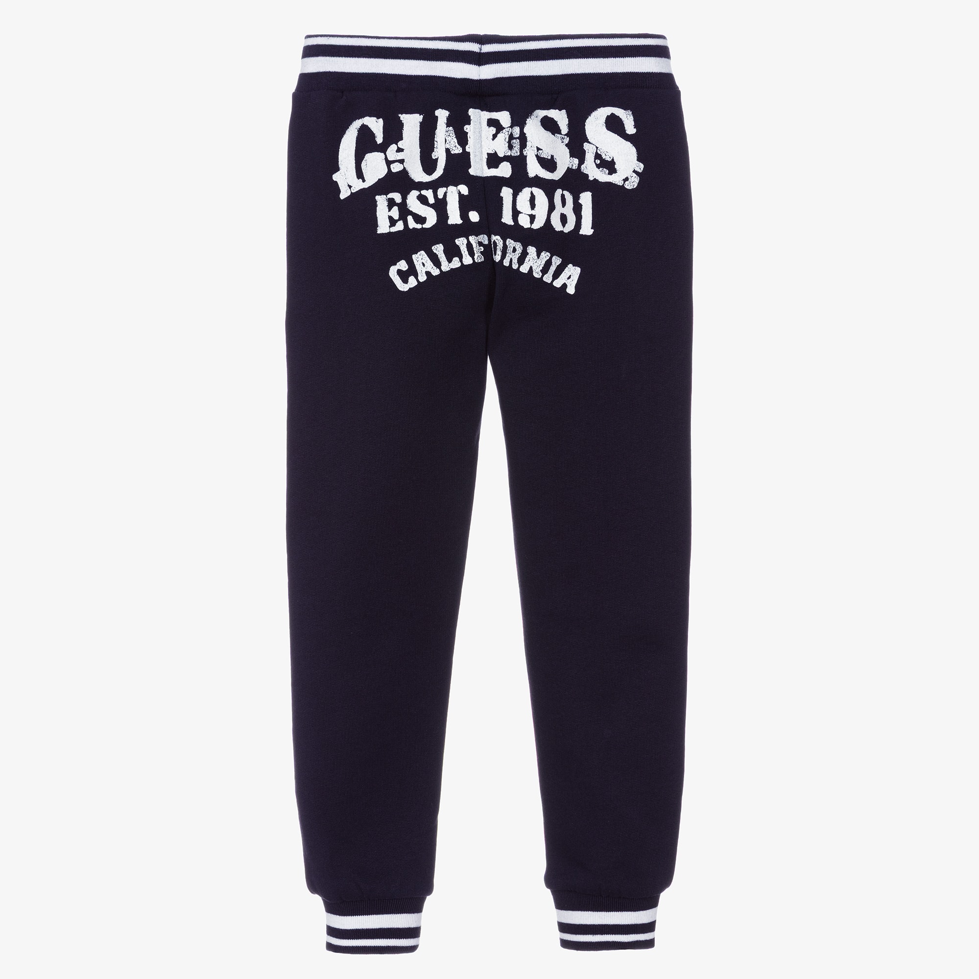 Boys Navy Blue & White Logo Jersey Joggers - View 2