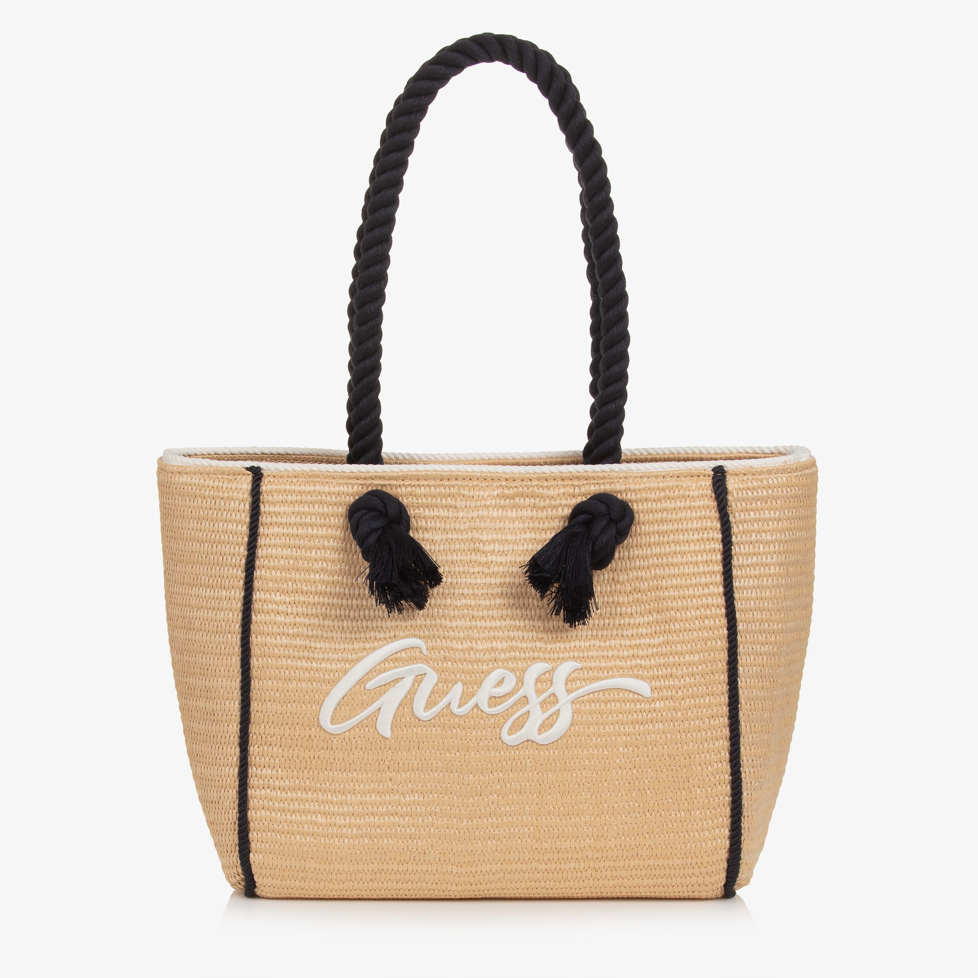 Girls Beige Straw Tote with Rope Handles (36cm) - View 1