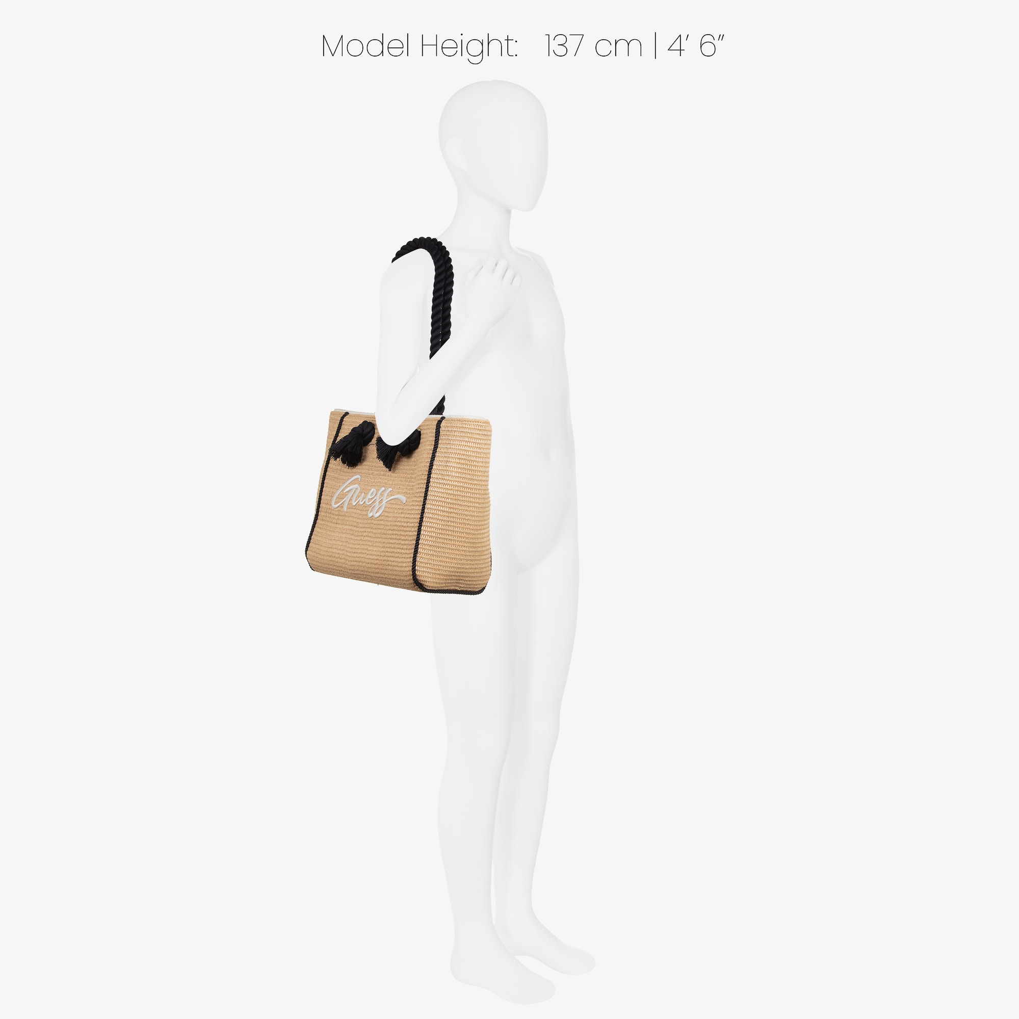 Girls Beige Straw Tote with Rope Handles (36cm) - View 2