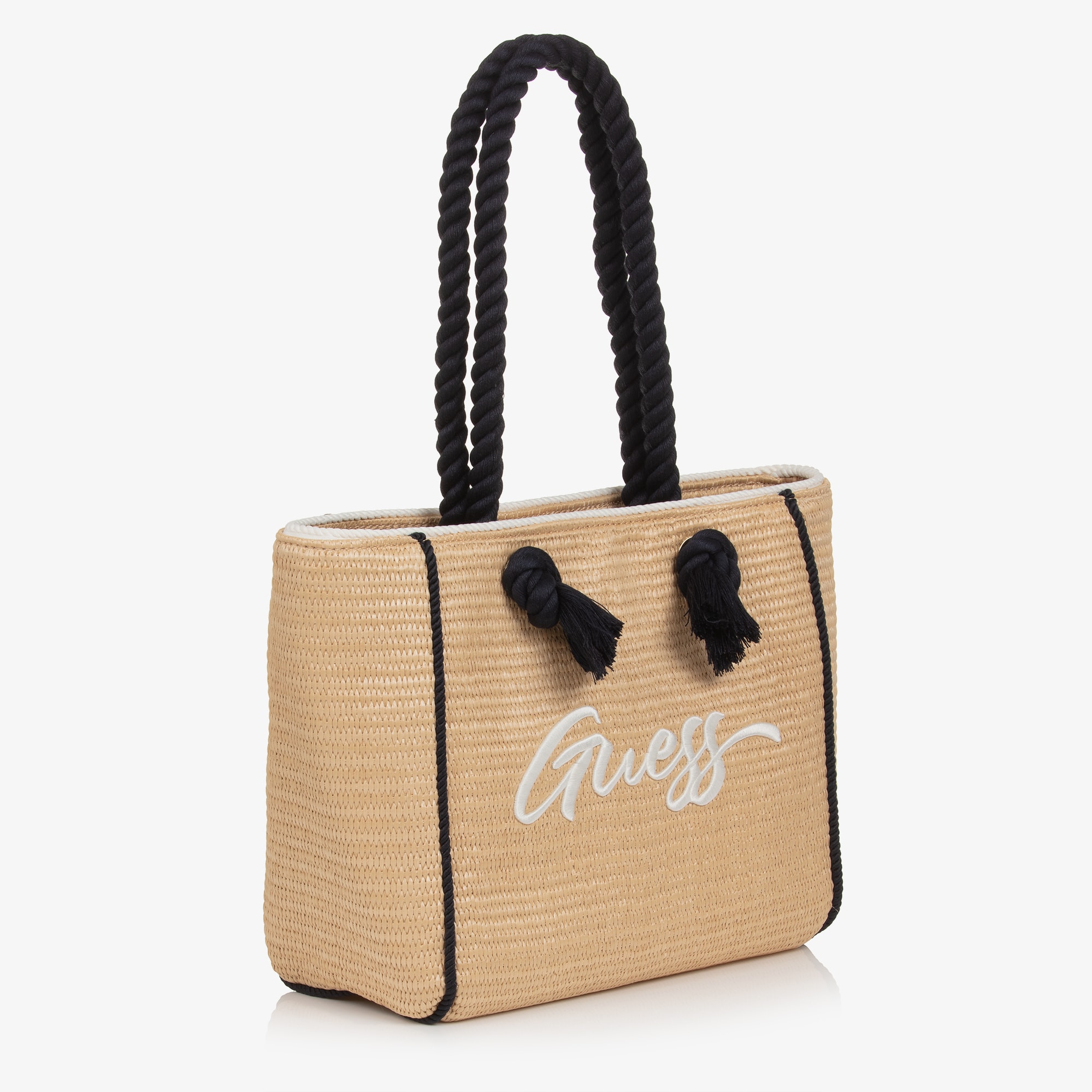 Girls Beige Straw Tote with Rope Handles (36cm) - View 3