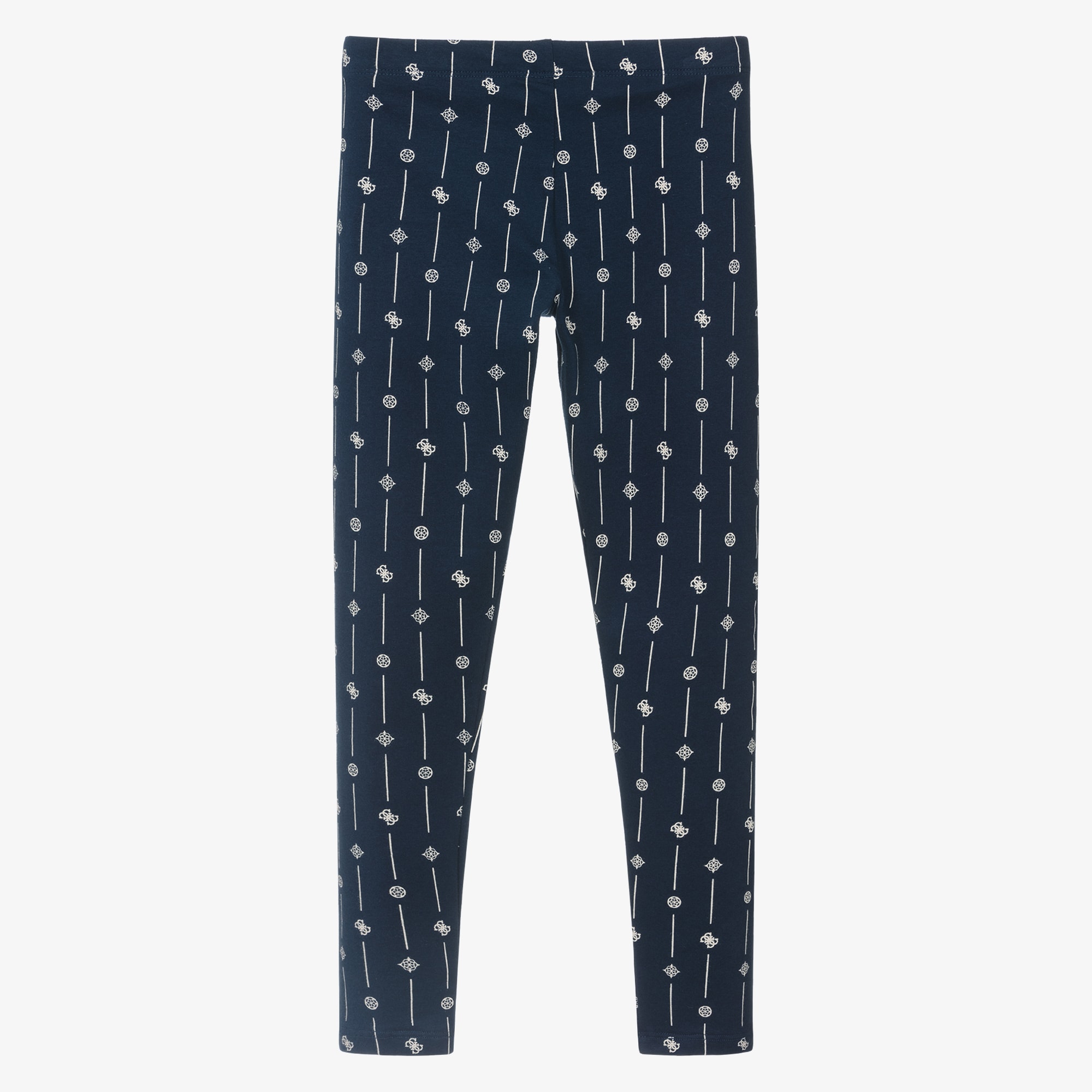 Girls Navy Blue Logo Pattern Cotton Leggings - View 2
