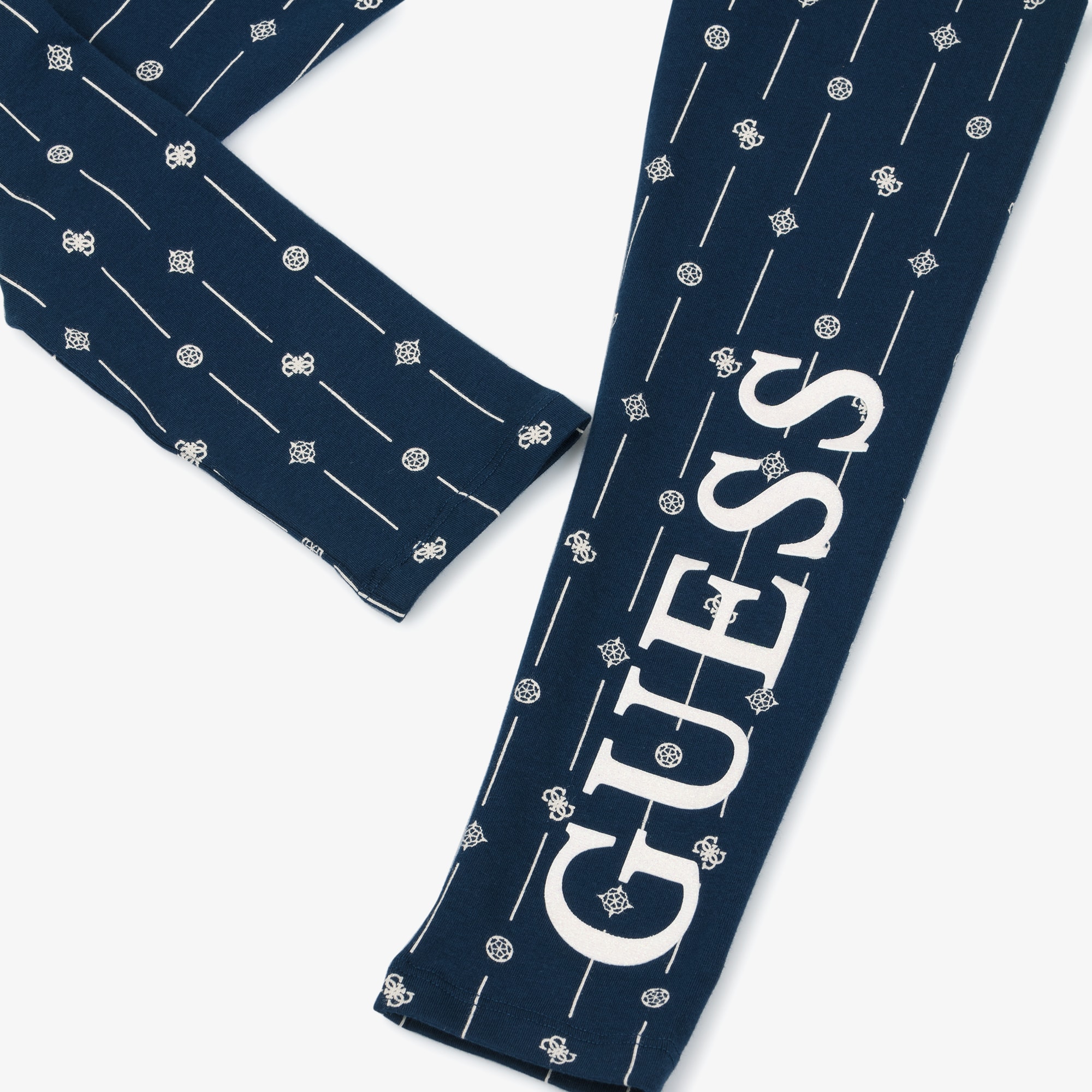 Girls Navy Blue Logo Pattern Cotton Leggings - View 3