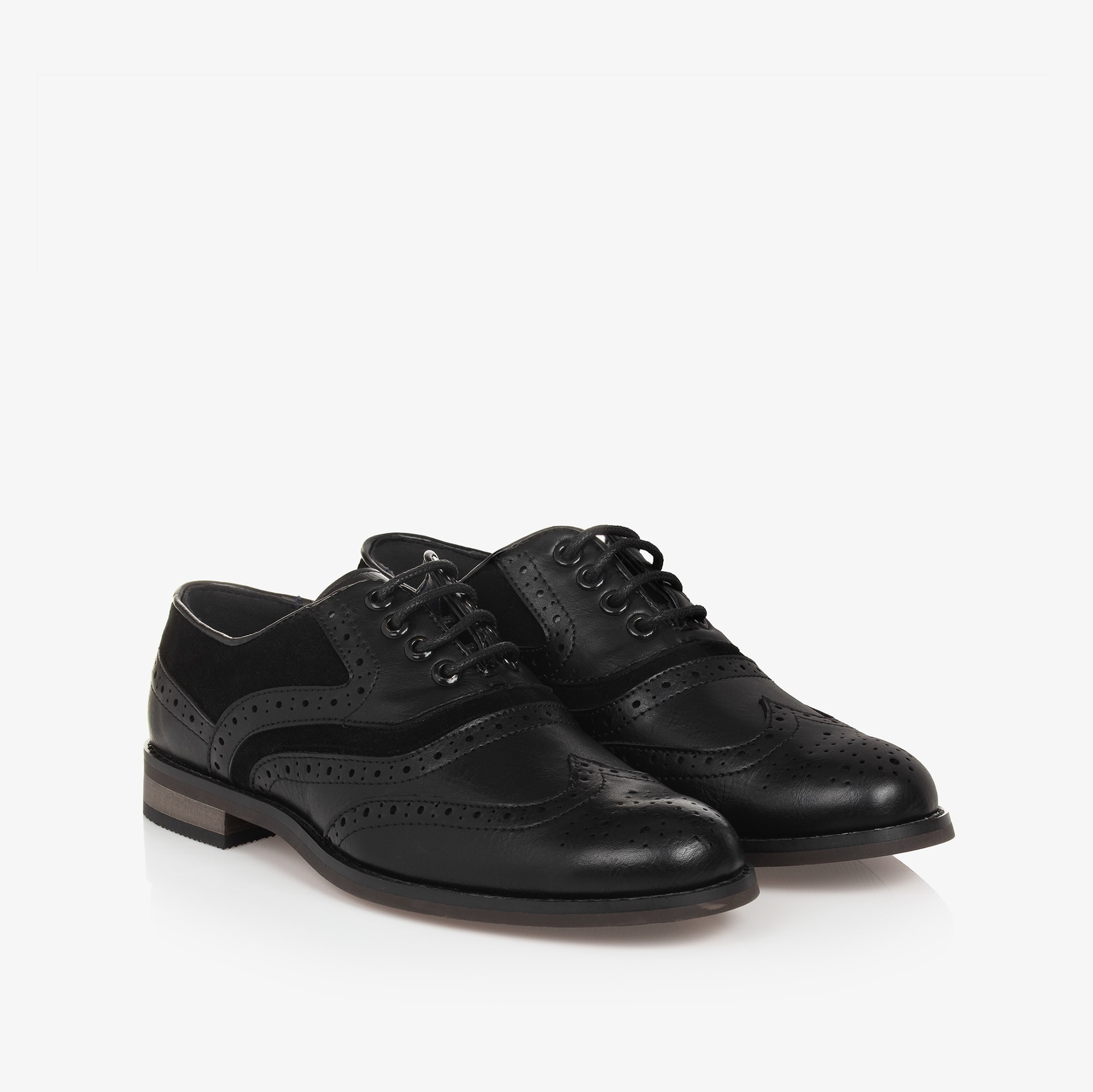 Boys Black Lace-Up Brogues - View 1