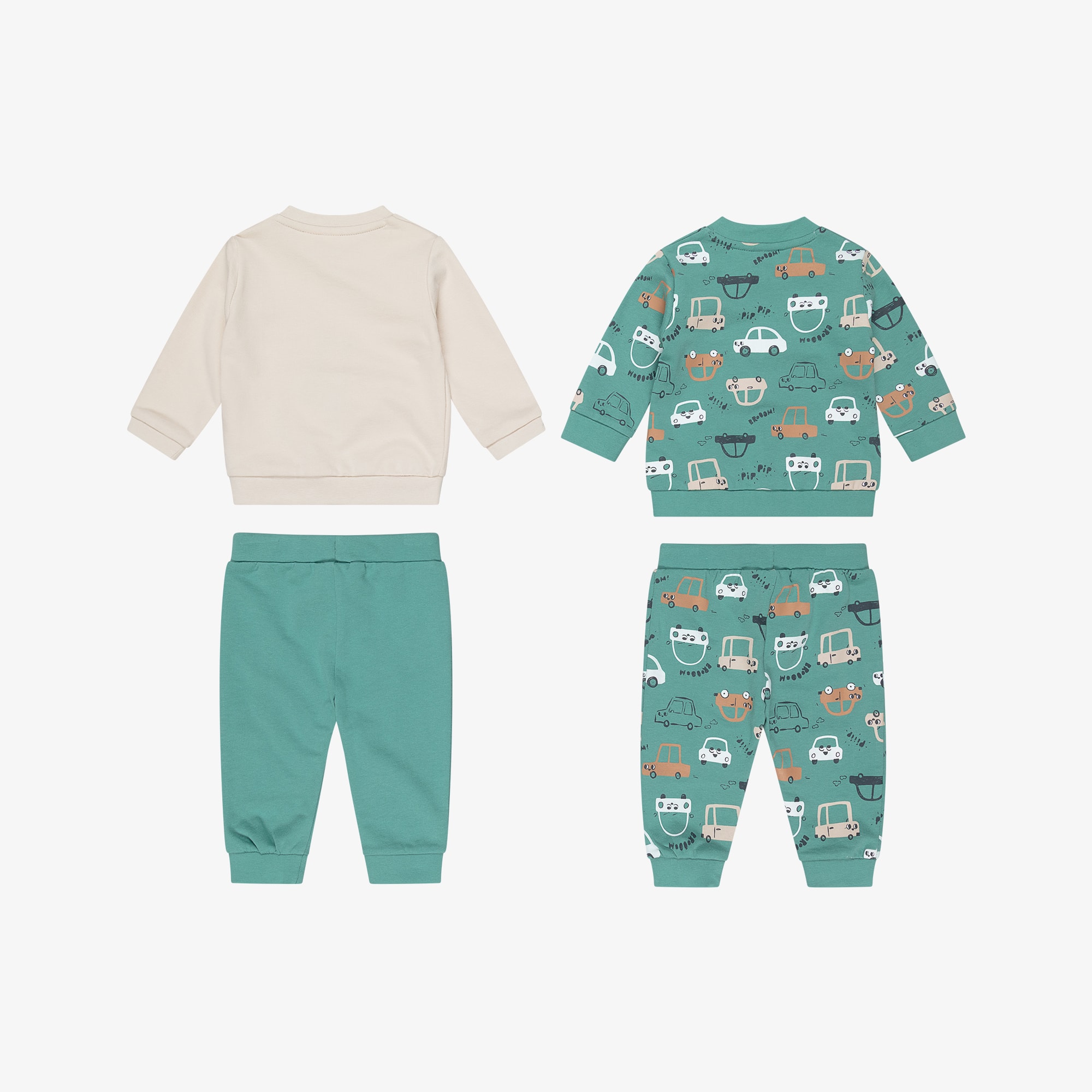 Baby Boys Green & Beige Tracksuits with Car Motifs (2 Pack) - View 3