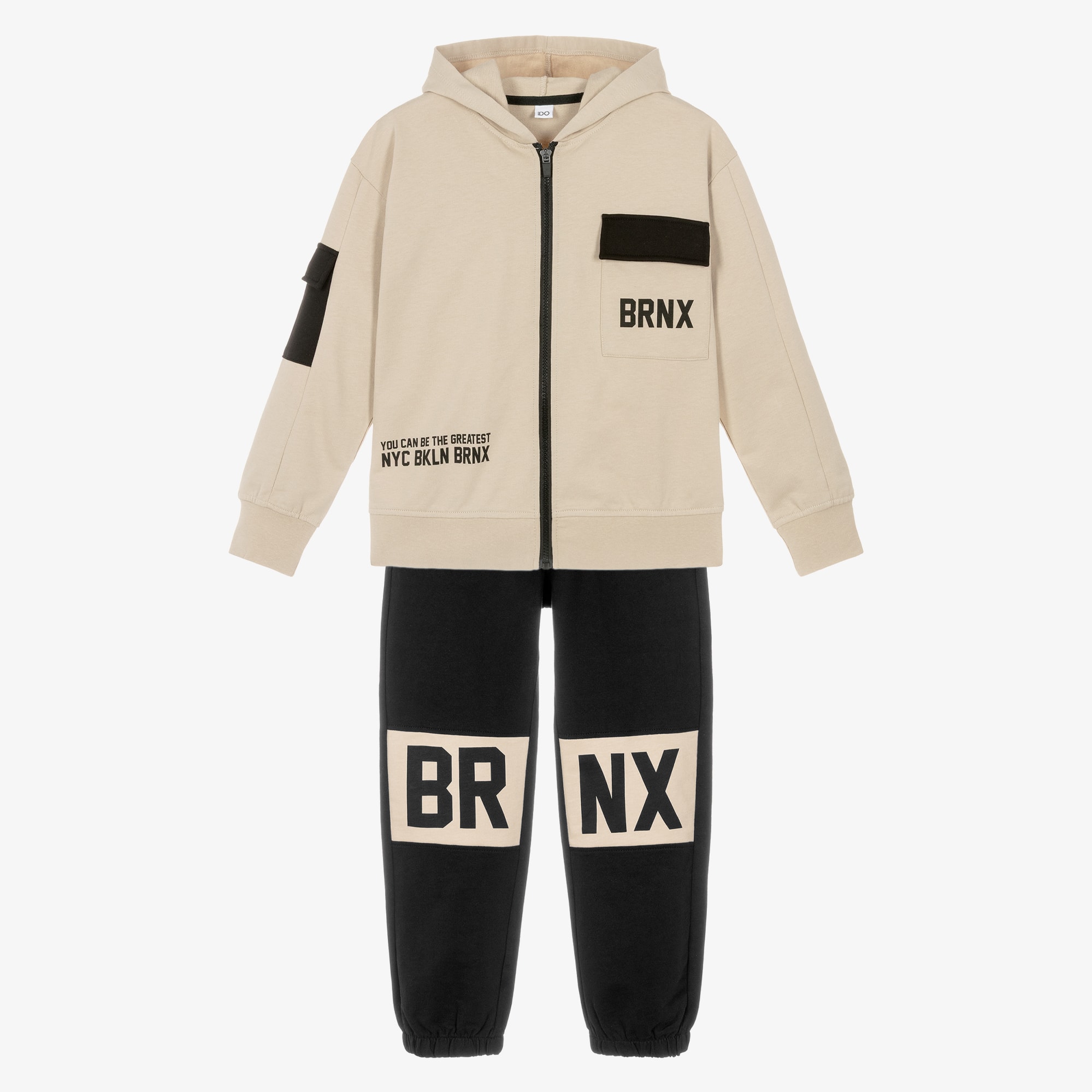 Boys Beige & Black Graphic Cotton Tracksuit - View 1