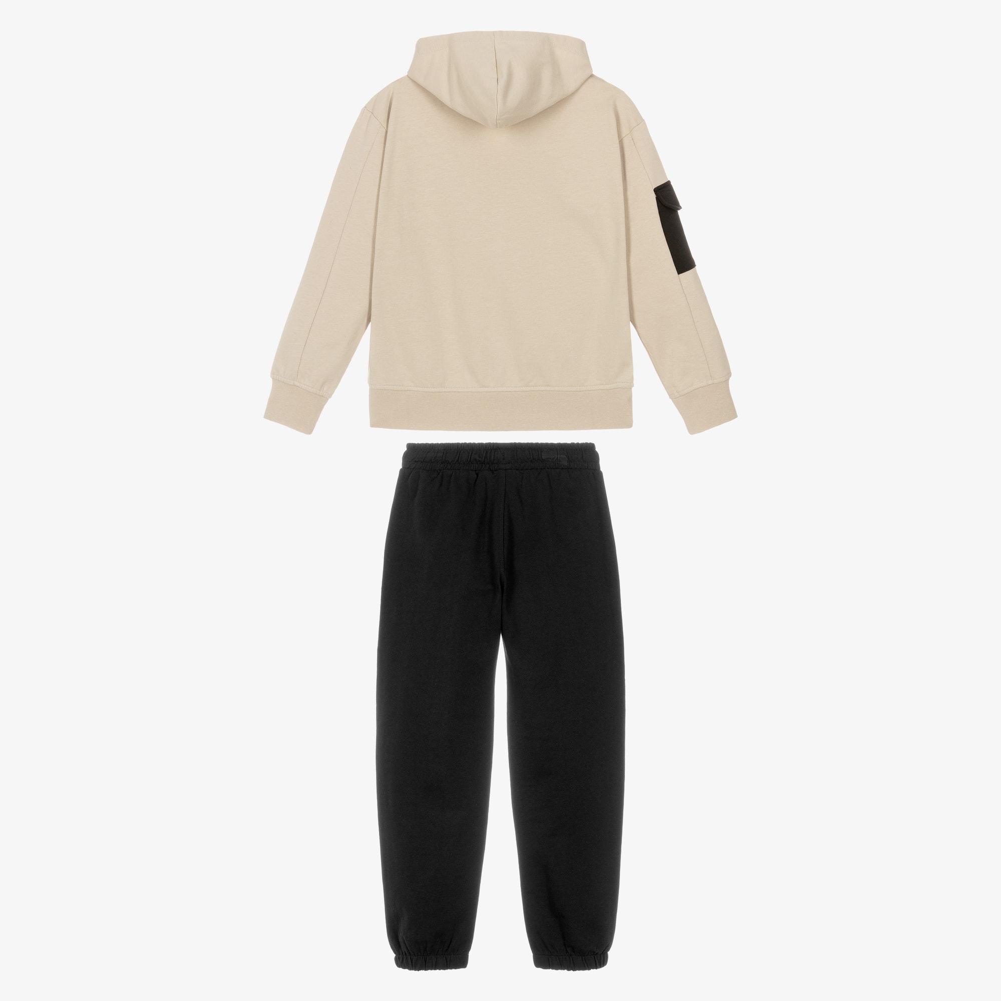 Boys Beige & Black Graphic Cotton Tracksuit - View 4