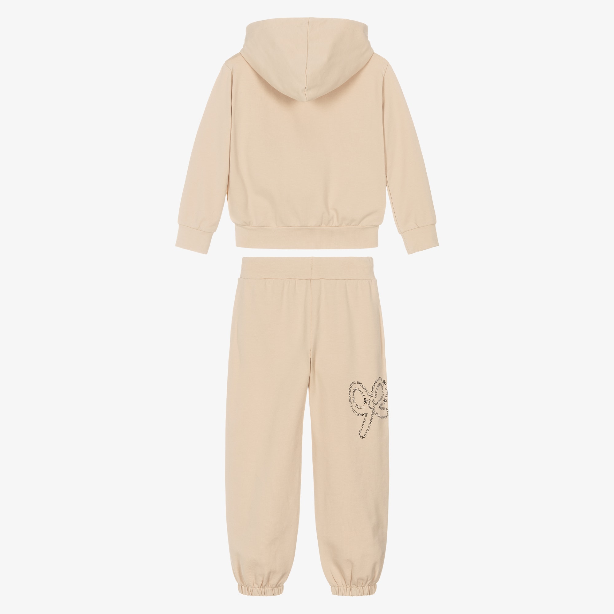 Girls Beige Cotton Bow Design Tracksuit - View 3