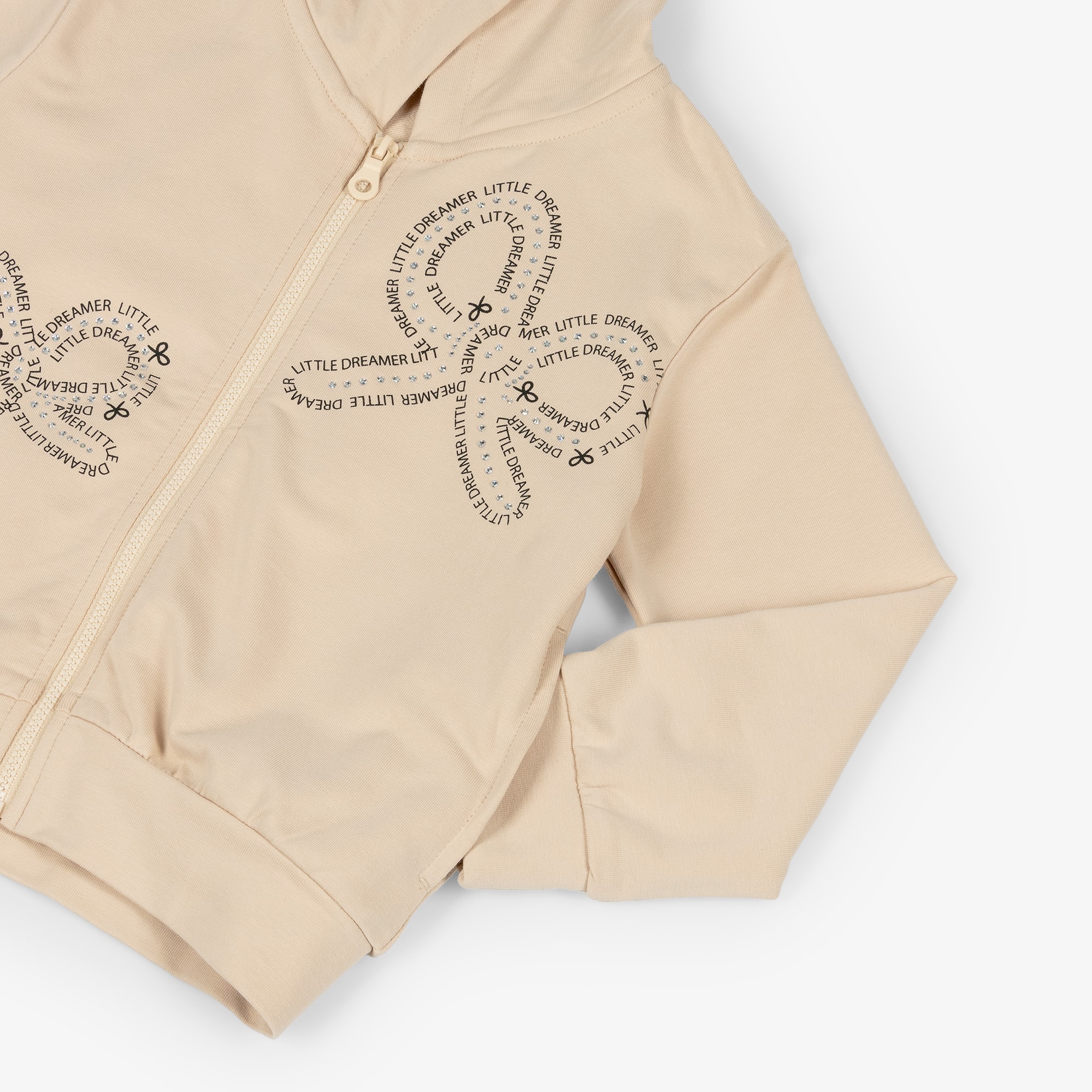 Girls Beige Cotton Bow Design Tracksuit - View 4