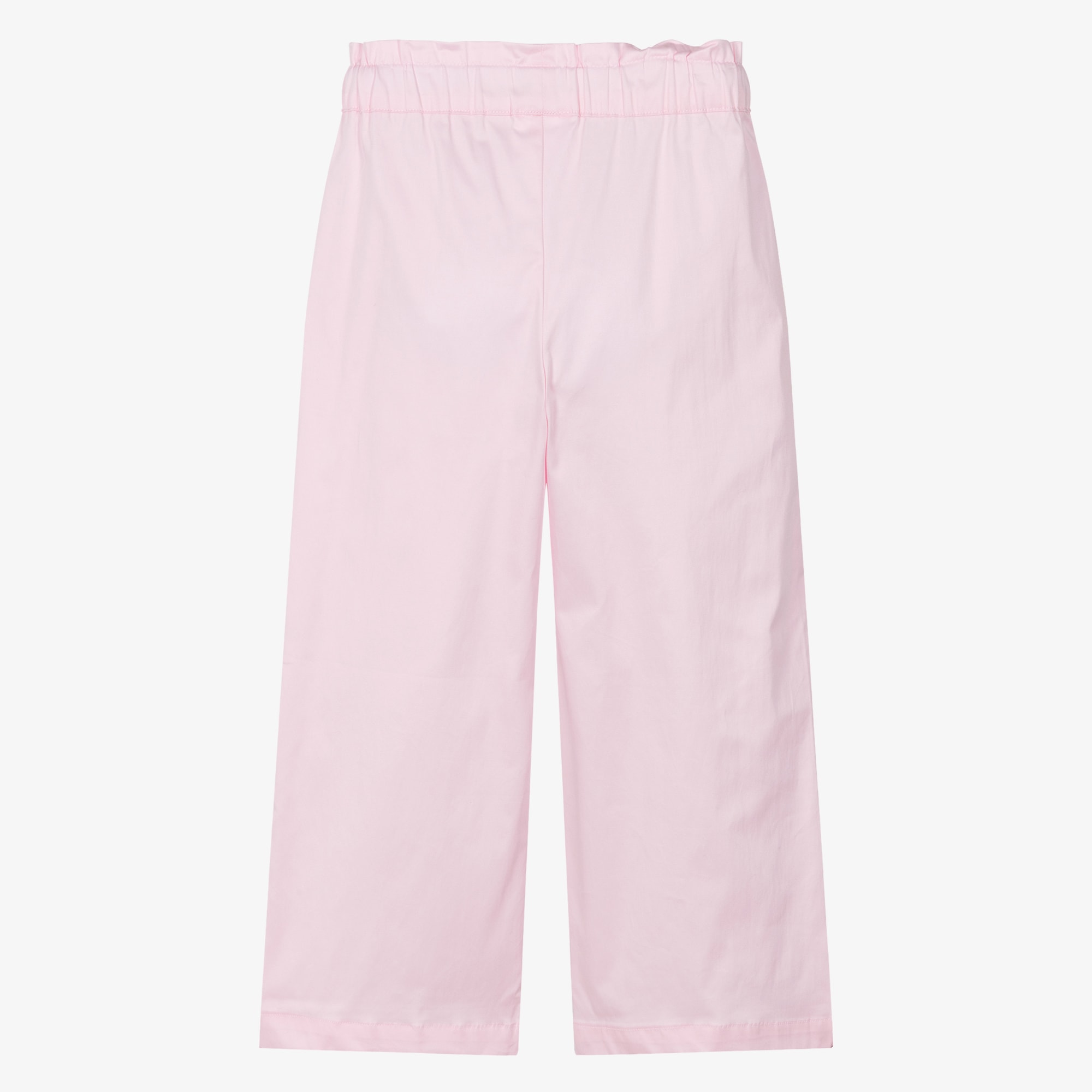 Girls Pale Pink Cotton Trousers with Bow Belt - View 3