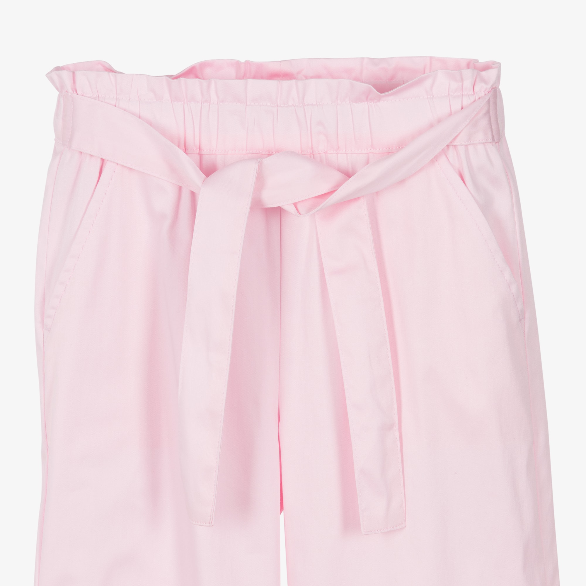 Girls Pale Pink Cotton Trousers with Bow Belt - View 4