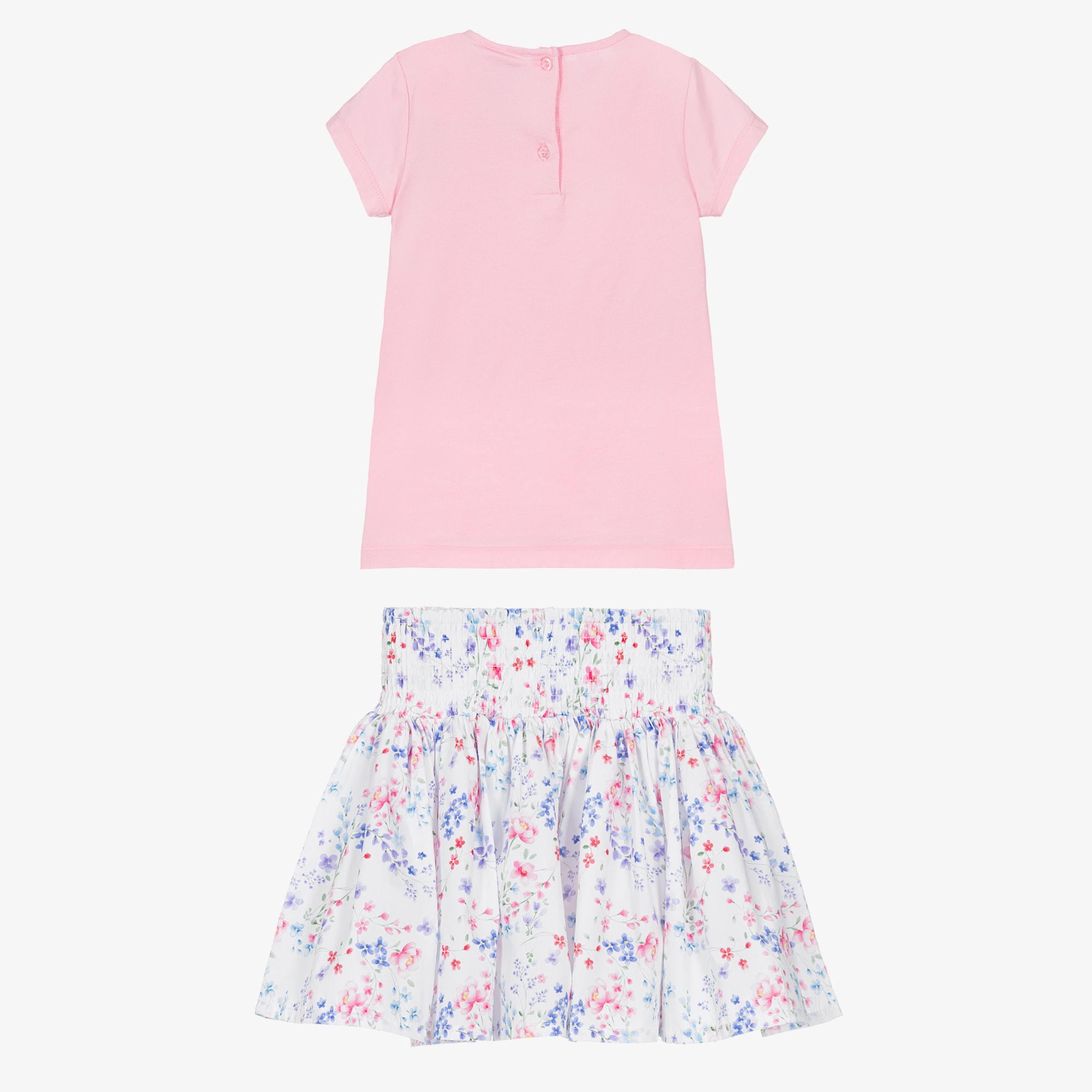 Girls Pink Cotton Butterfly & Floral Print Skirt Set - View 4