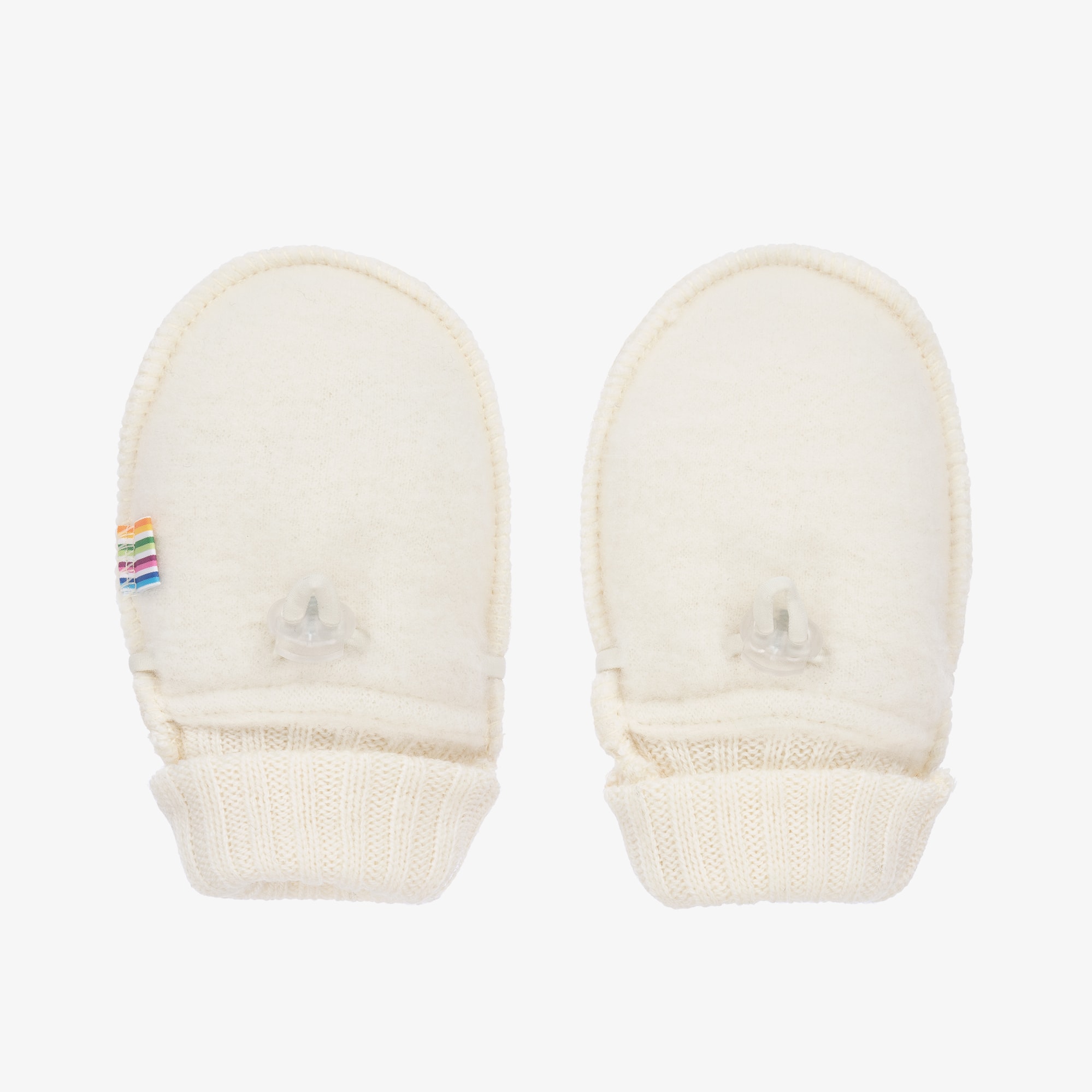 Beige Merino Wool Baby Mittens - View 1