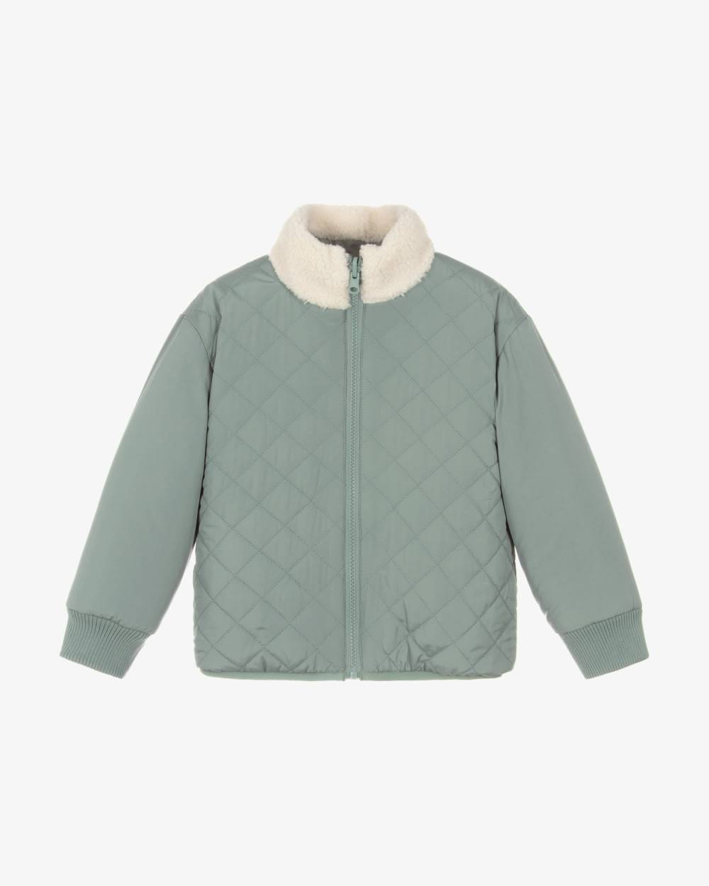 Green & Ivory Reversible Sherpa Jacket - View 2