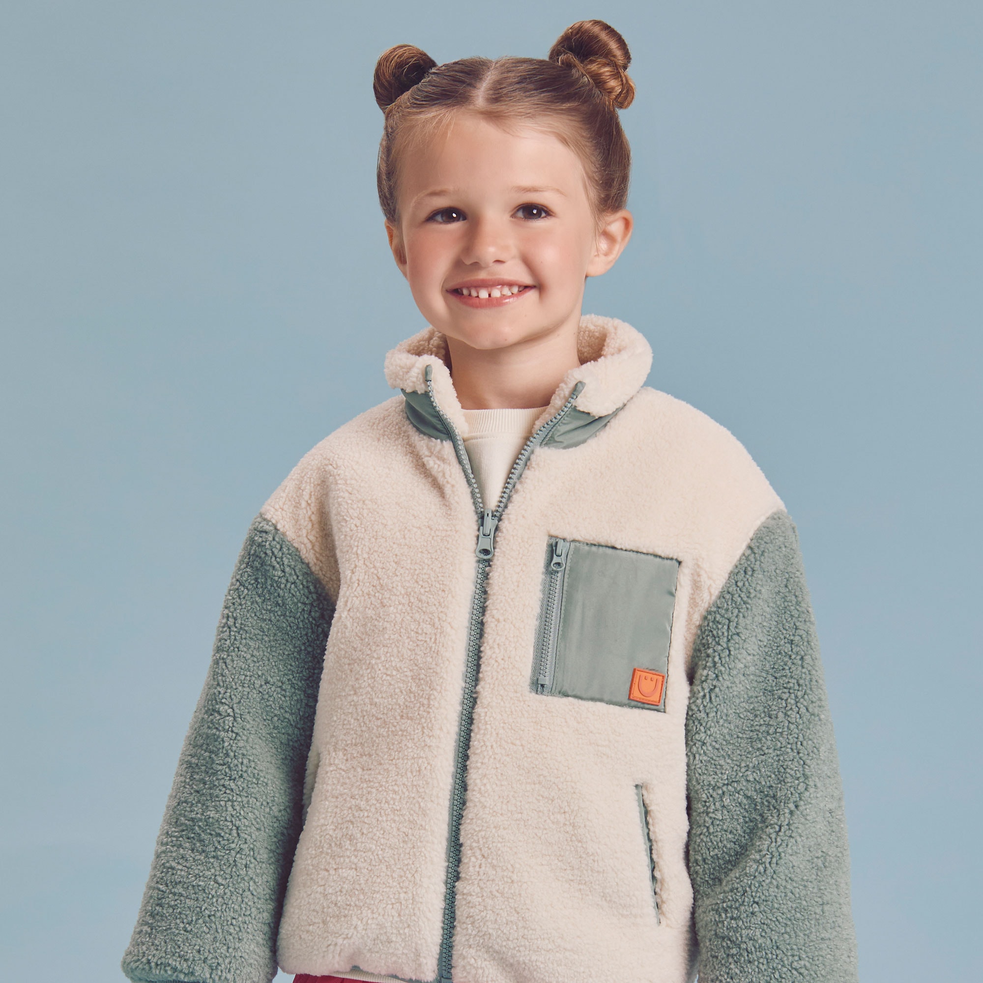 Green & Ivory Reversible Sherpa Jacket - View 3