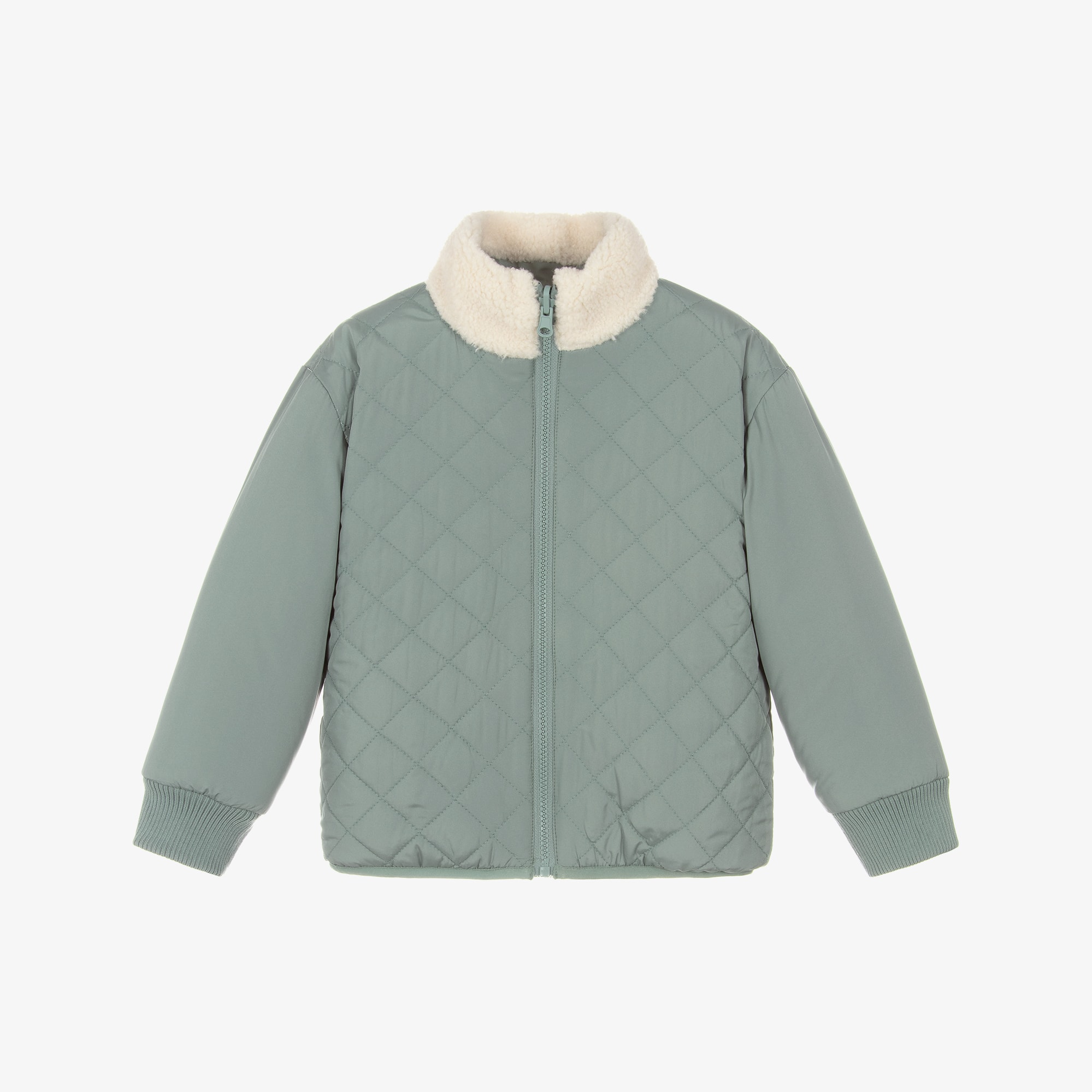 Green & Ivory Reversible Sherpa Jacket - View 5