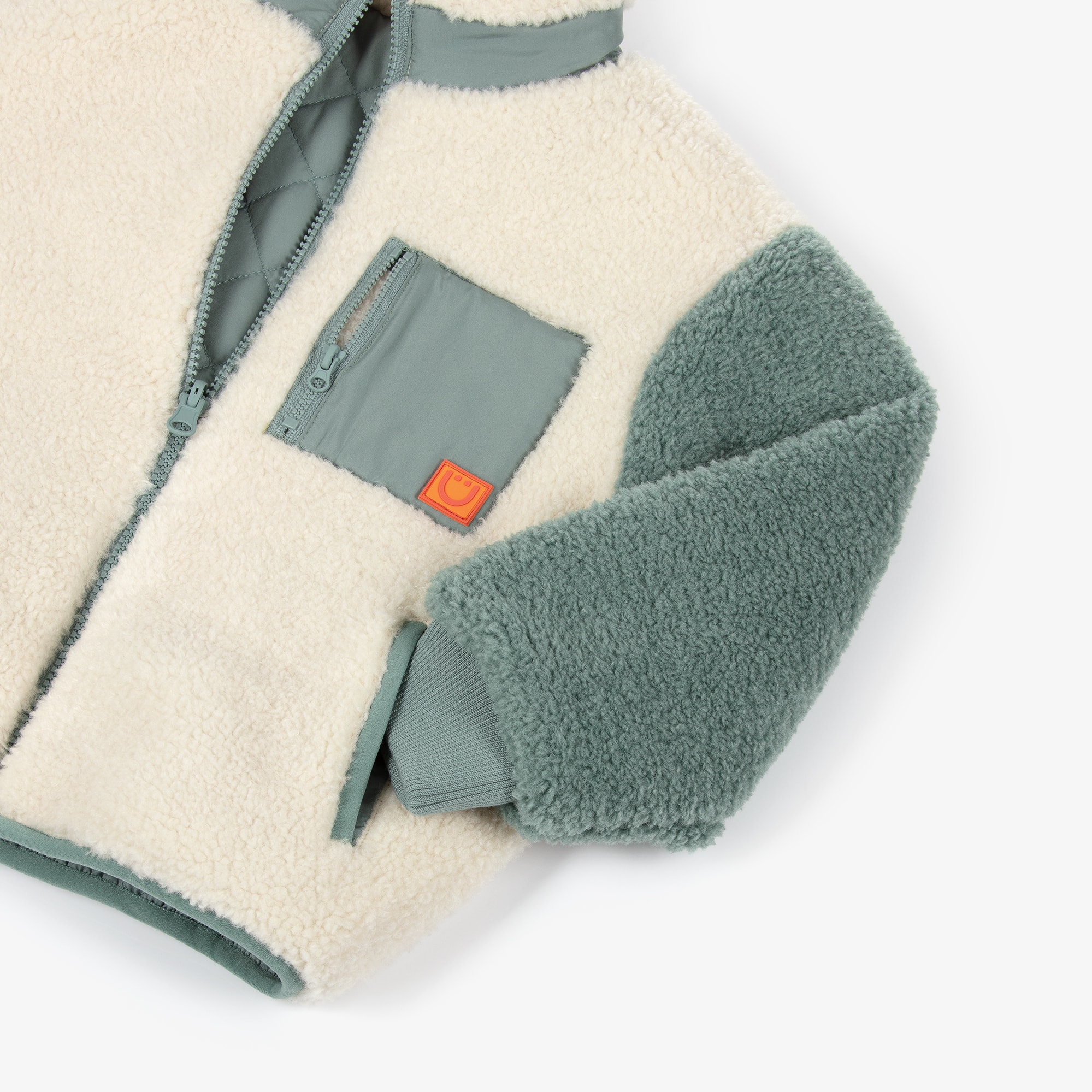 Green & Ivory Reversible Sherpa Jacket - View 7