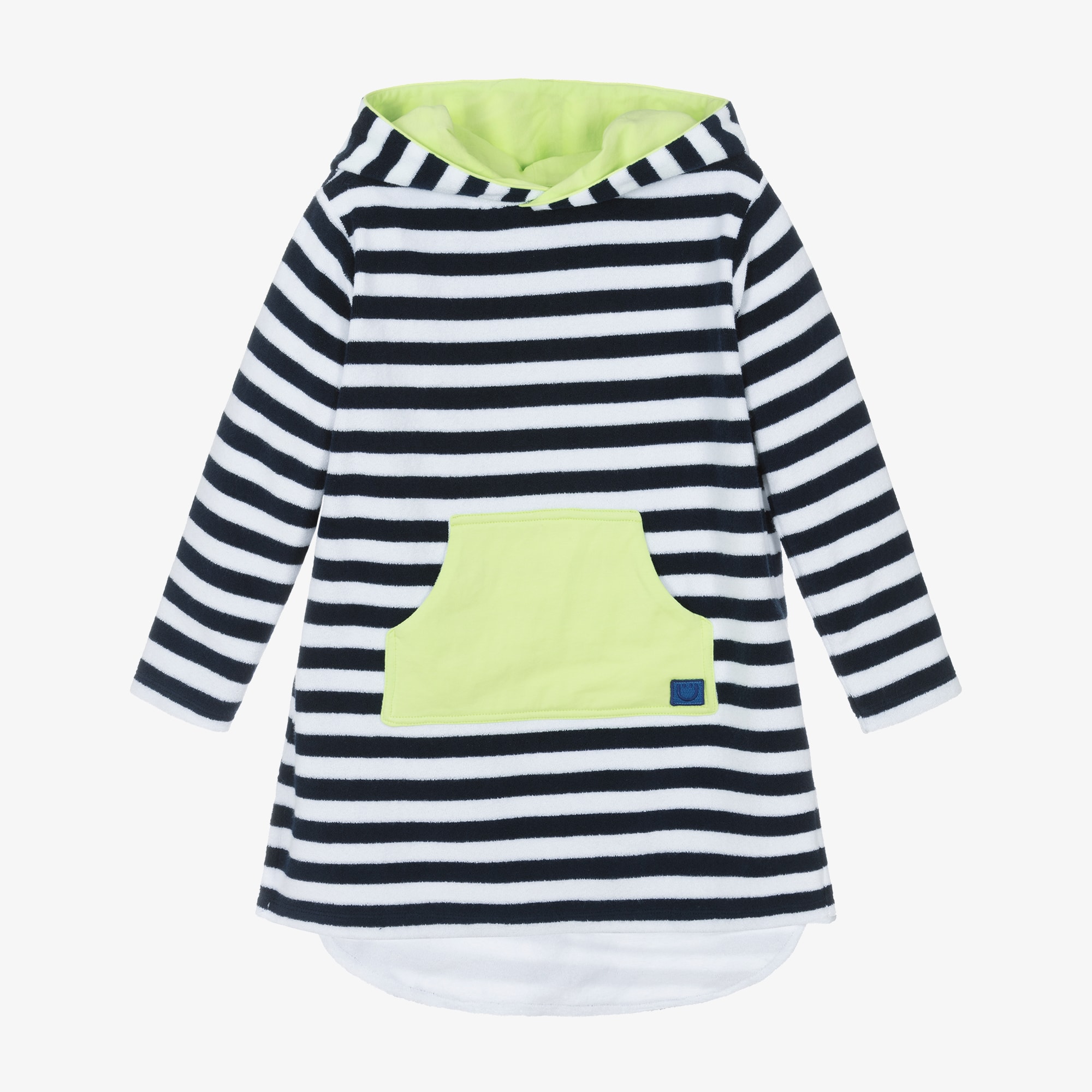Navy Blue Stripe Hooded Towelling Robe - View 1