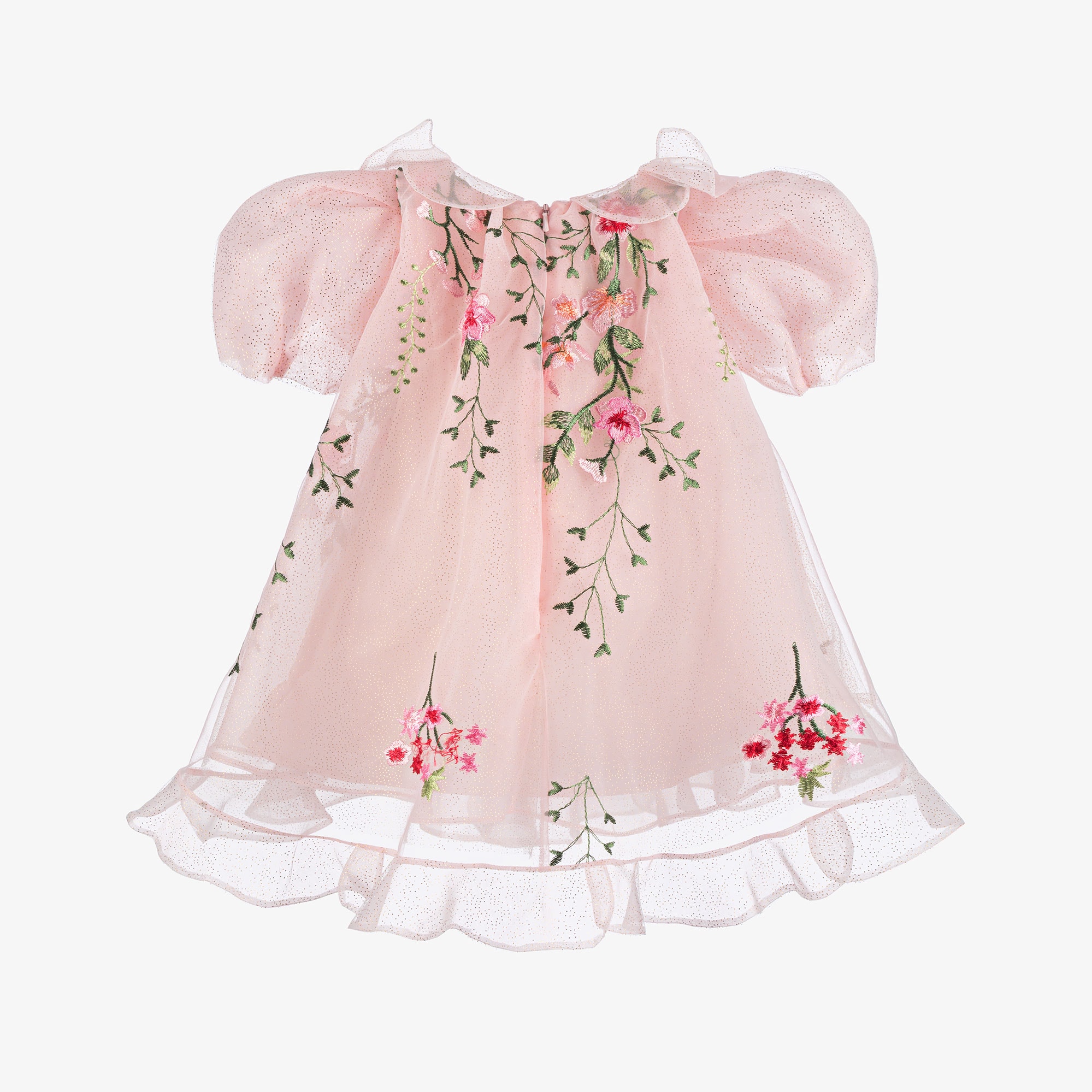 Baby Girls Pink Embroidered Floral Tulle Dress - View 3