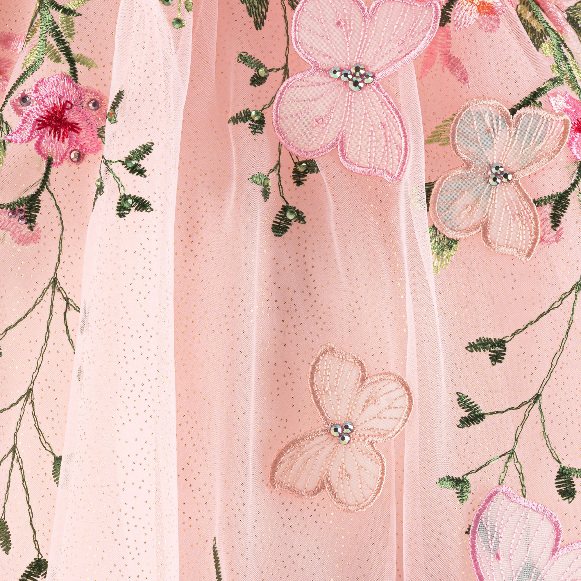 Baby Girls Pink Embroidered Floral Tulle Dress - View 4