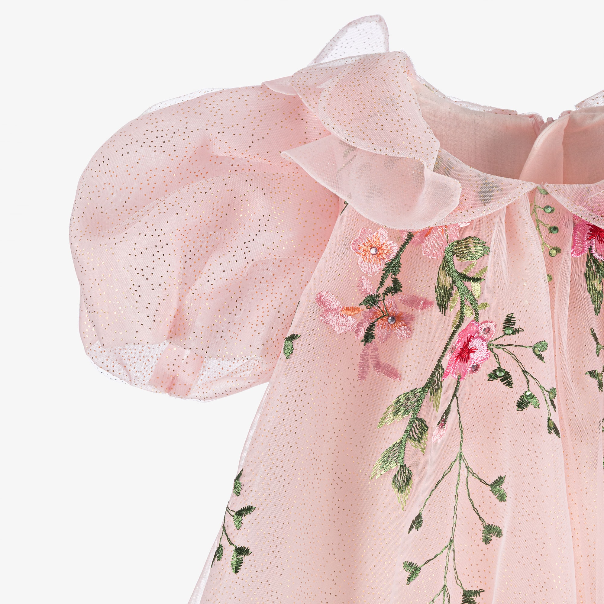 Baby Girls Pink Embroidered Floral Tulle Dress - View 5
