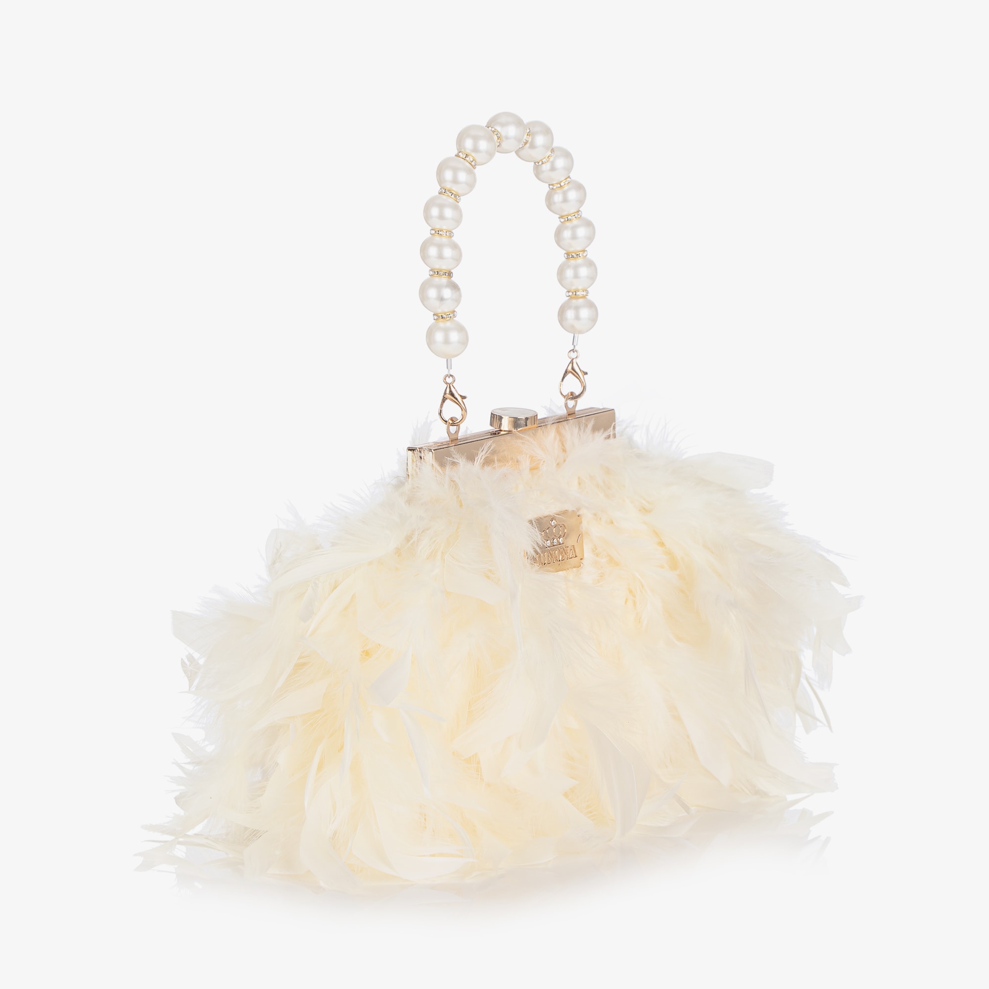 Girls Ivory Feather Bag with Faux Pearl Handle (20cm) - View 3