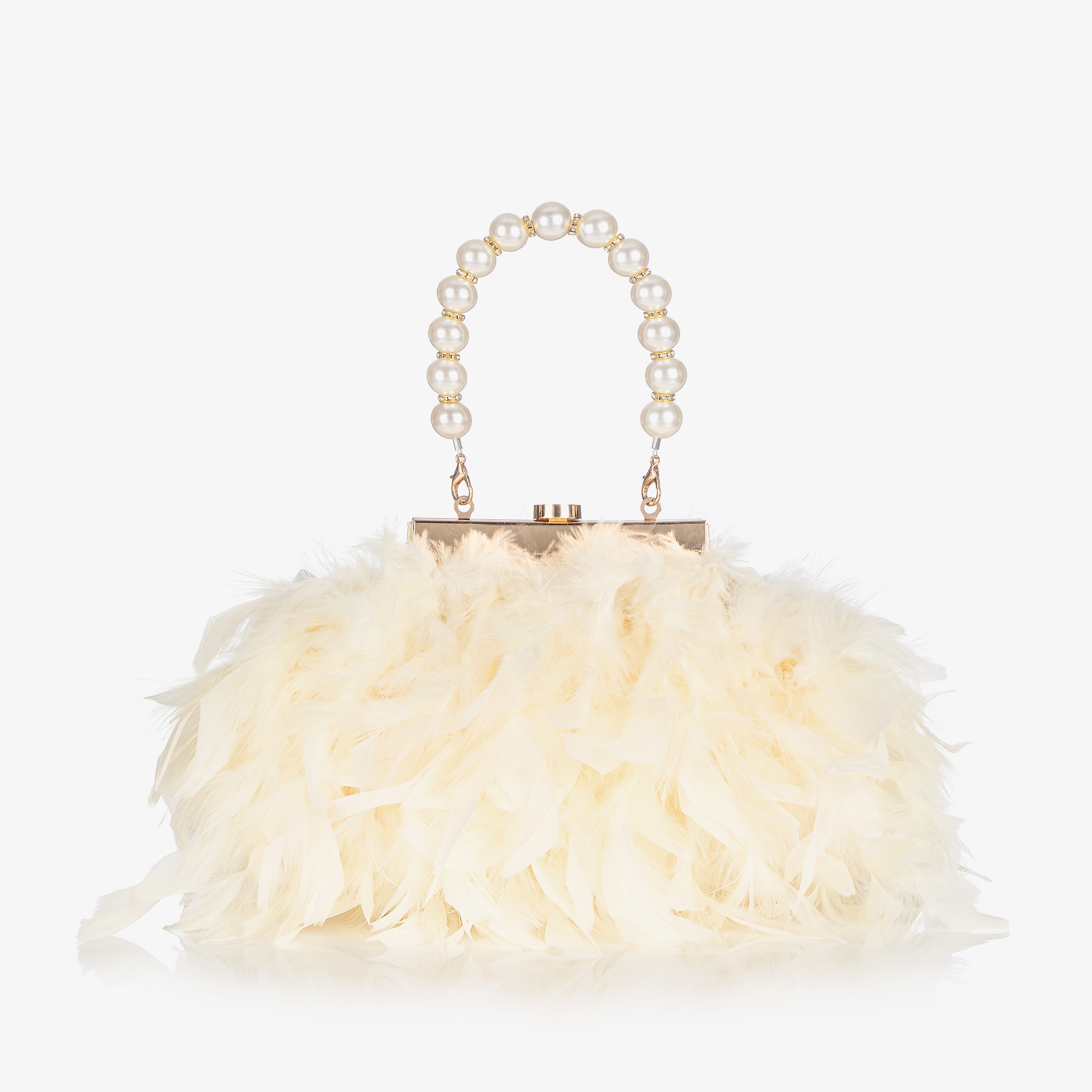 Girls Ivory Feather Bag with Faux Pearl Handle (20cm) - View 4