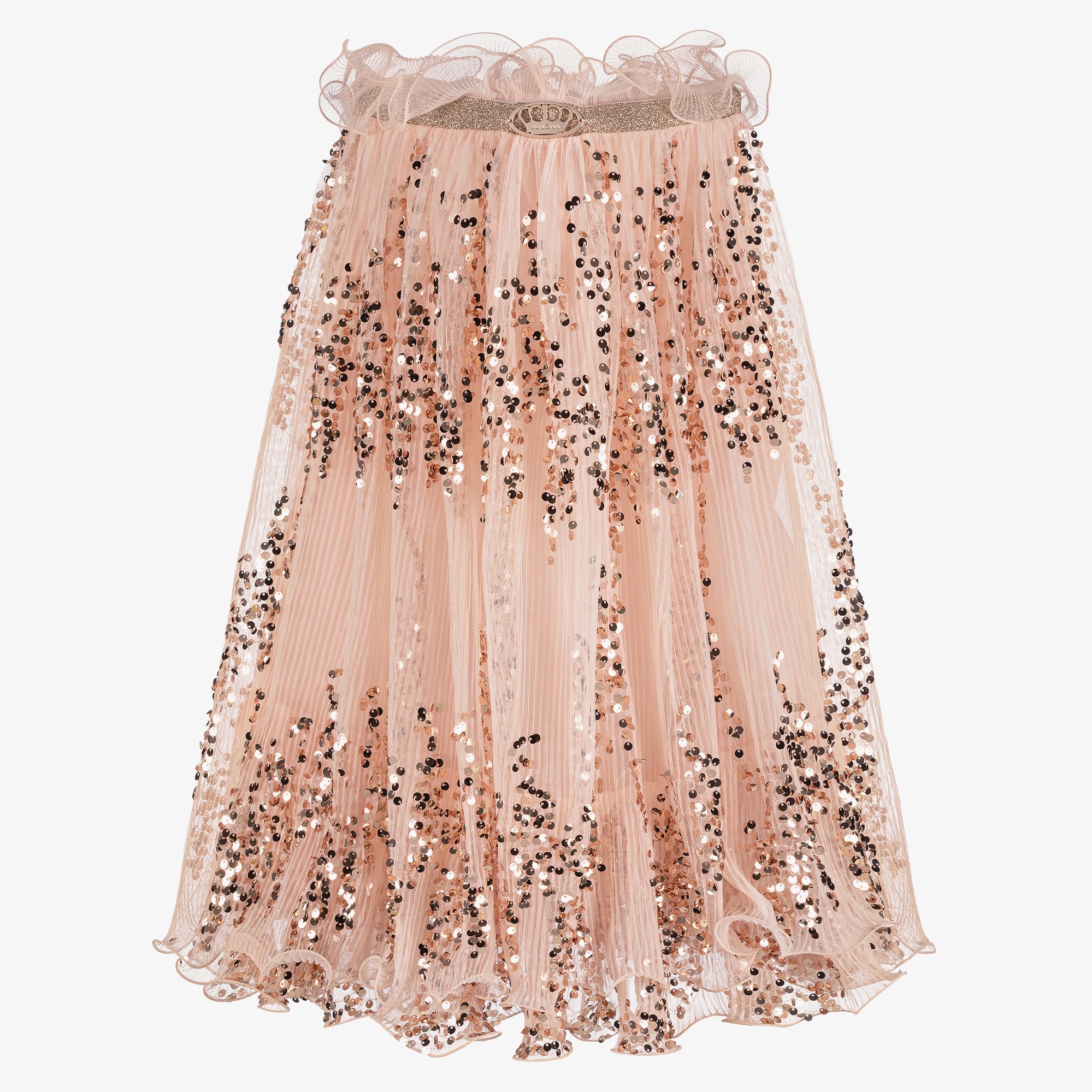 Girls Pink Plissé Tulle Sequinned Skirt - View 1