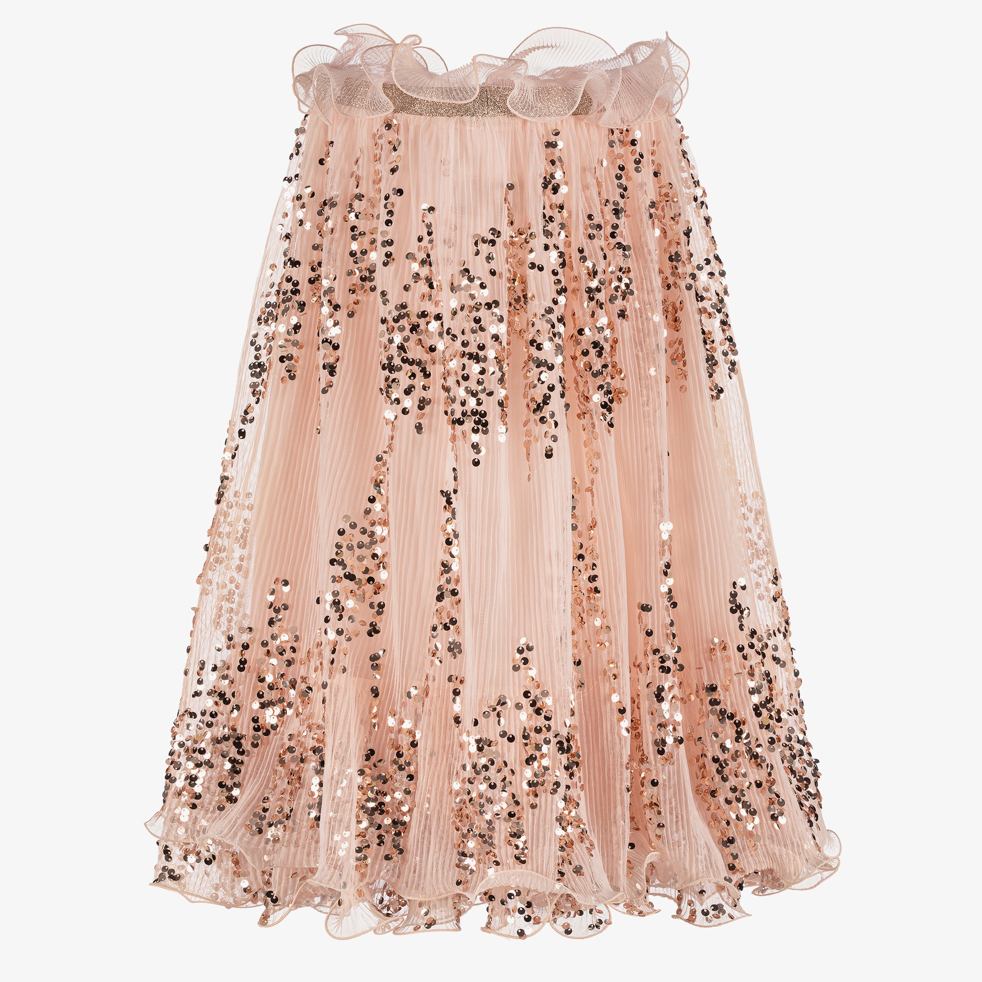 Girls Pink Plissé Tulle Sequinned Skirt - View 2