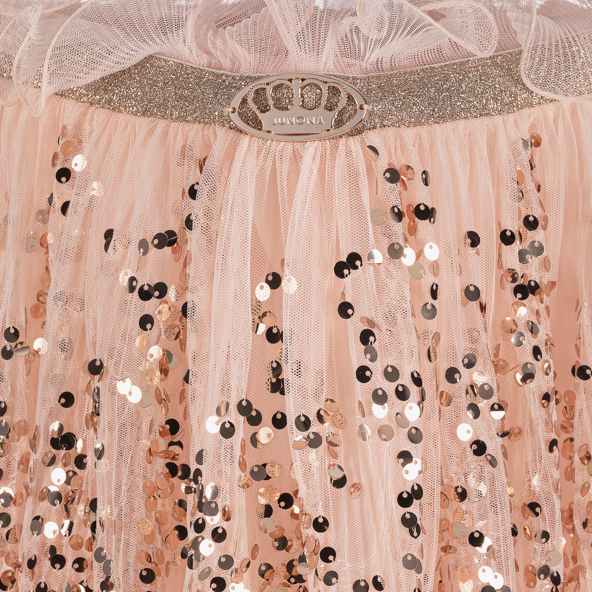Girls Pink Plissé Tulle Sequinned Skirt - View 4