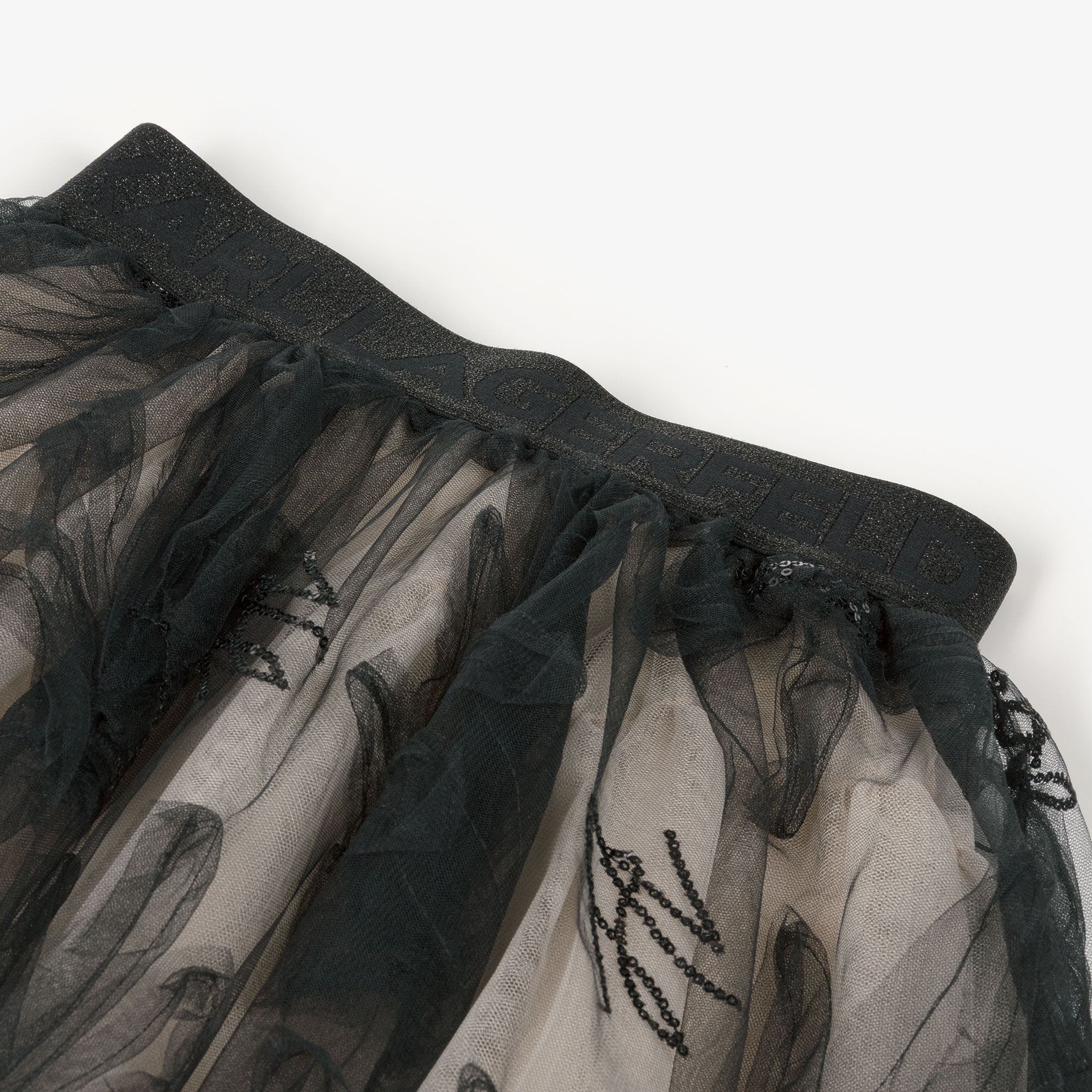 Girls Black & Beige Floral Tulle Skirt - View 4