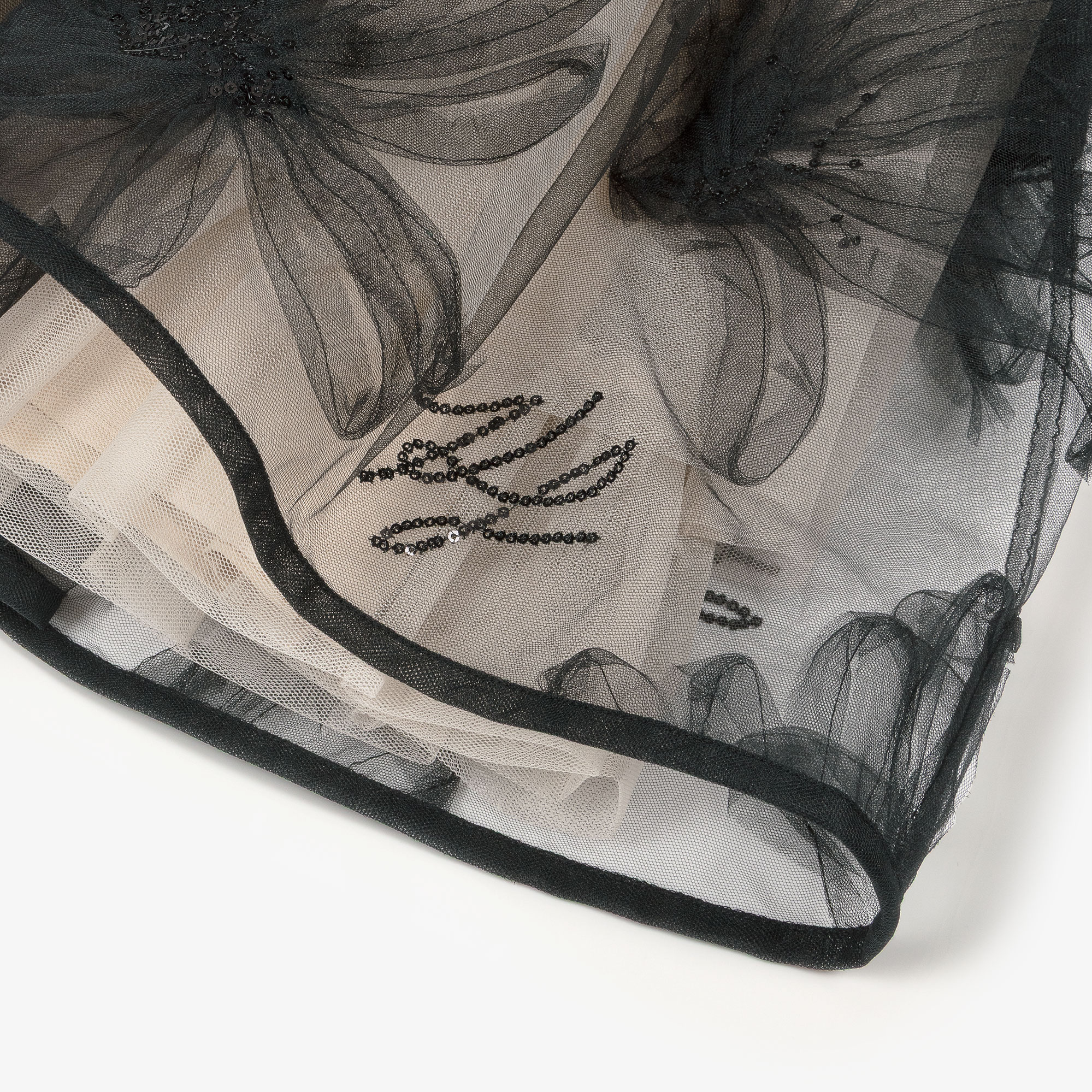 Girls Black & Beige Floral Tulle Skirt - View 5