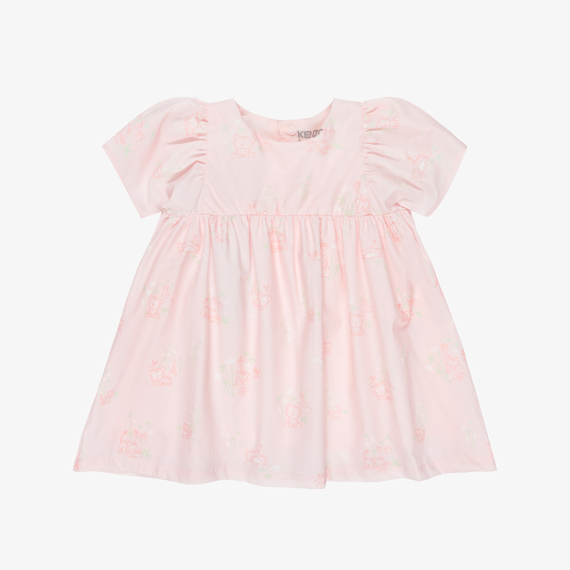 Baby Girls Pale Pink Cotton Dress with Baby Tiger Print - View 1
