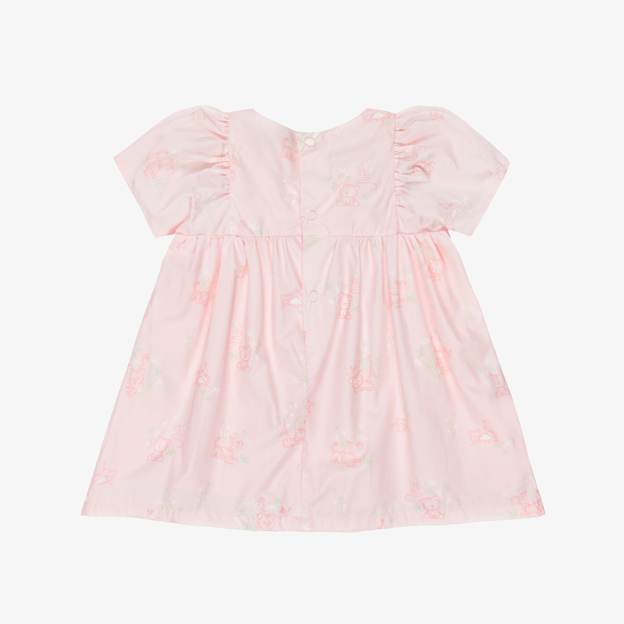 Baby Girls Pale Pink Cotton Dress with Baby Tiger Print - View 2
