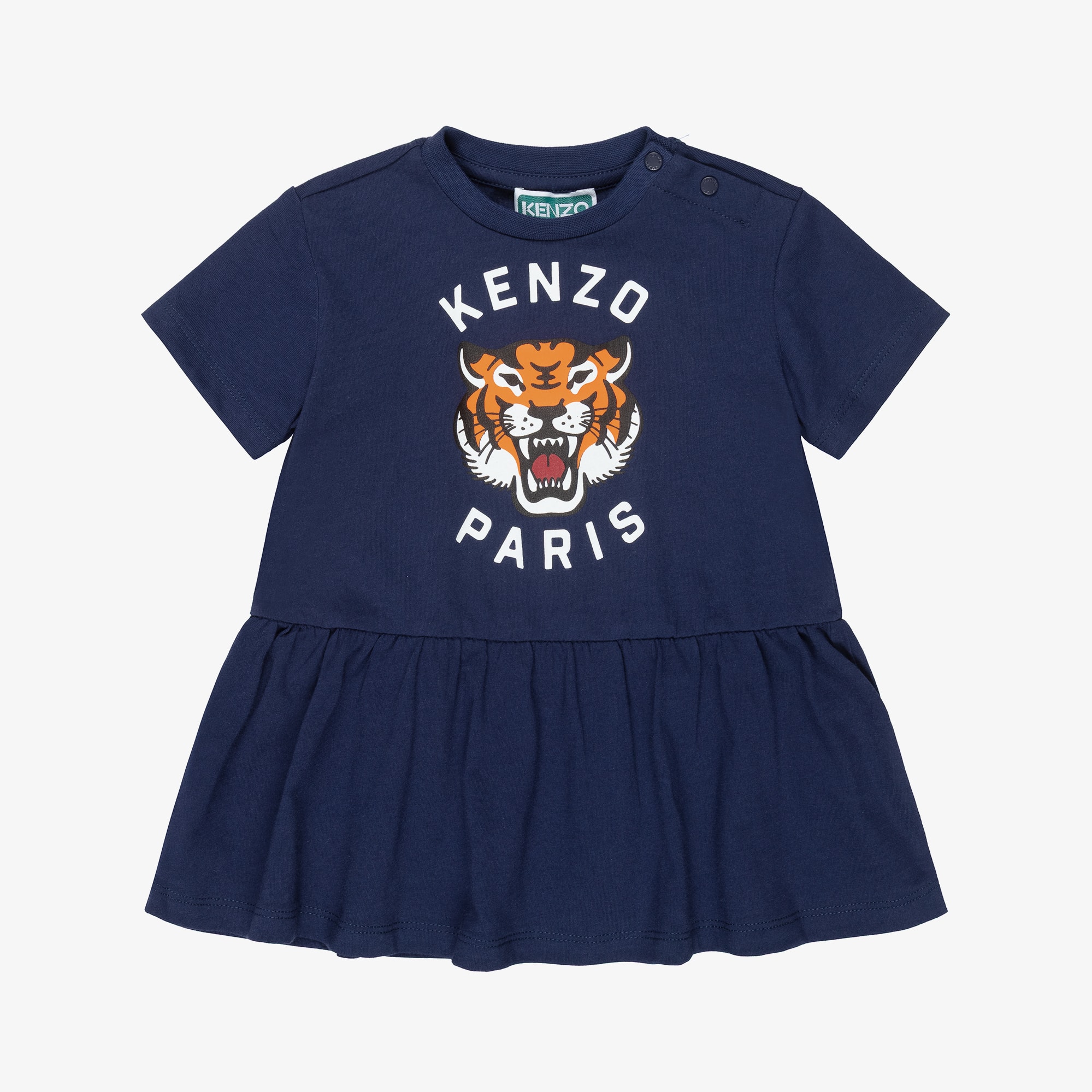 Girls Navy Blue Lucky Tiger Cotton Dress - View 1
