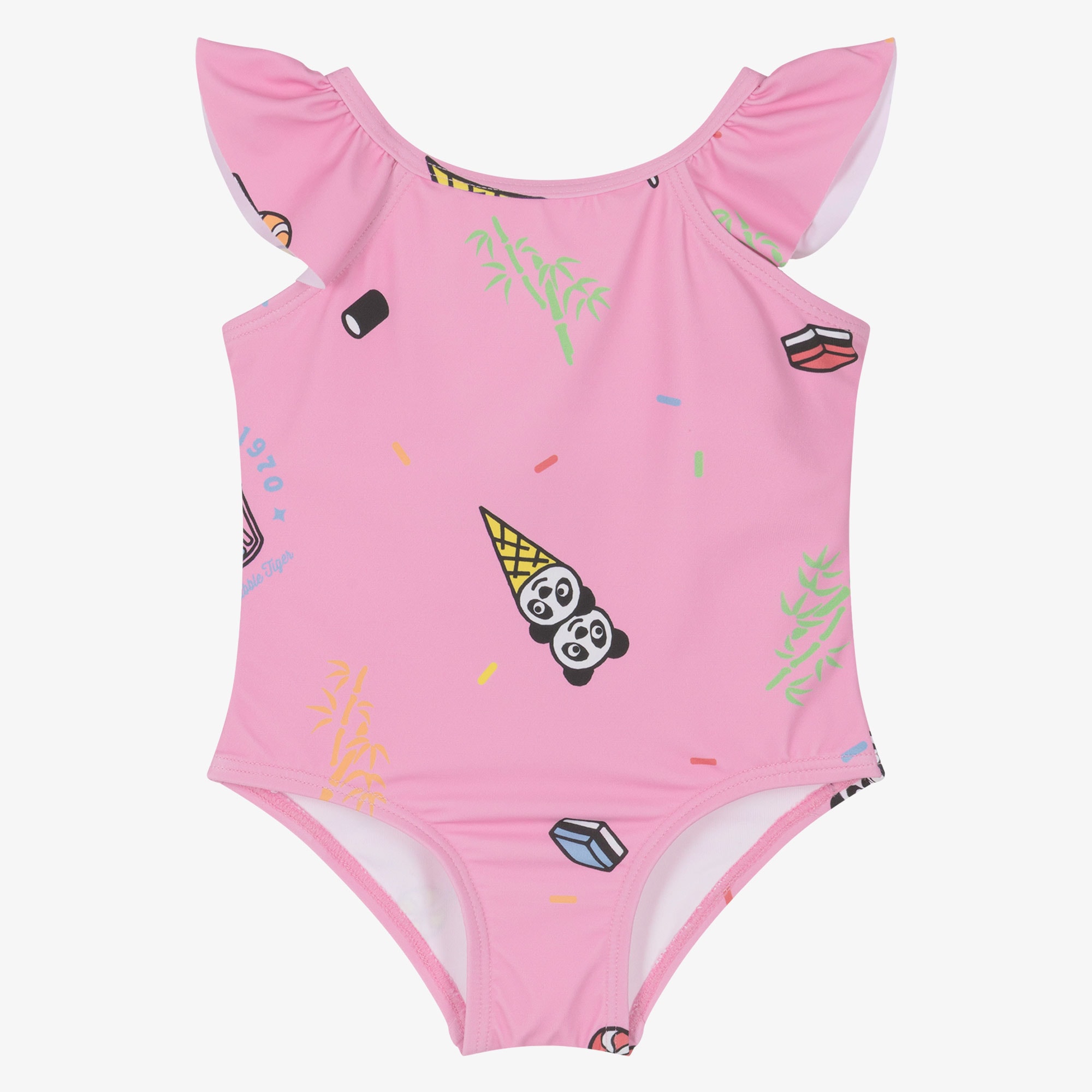 Girls Pink Candy Print Swimsuit - View 1