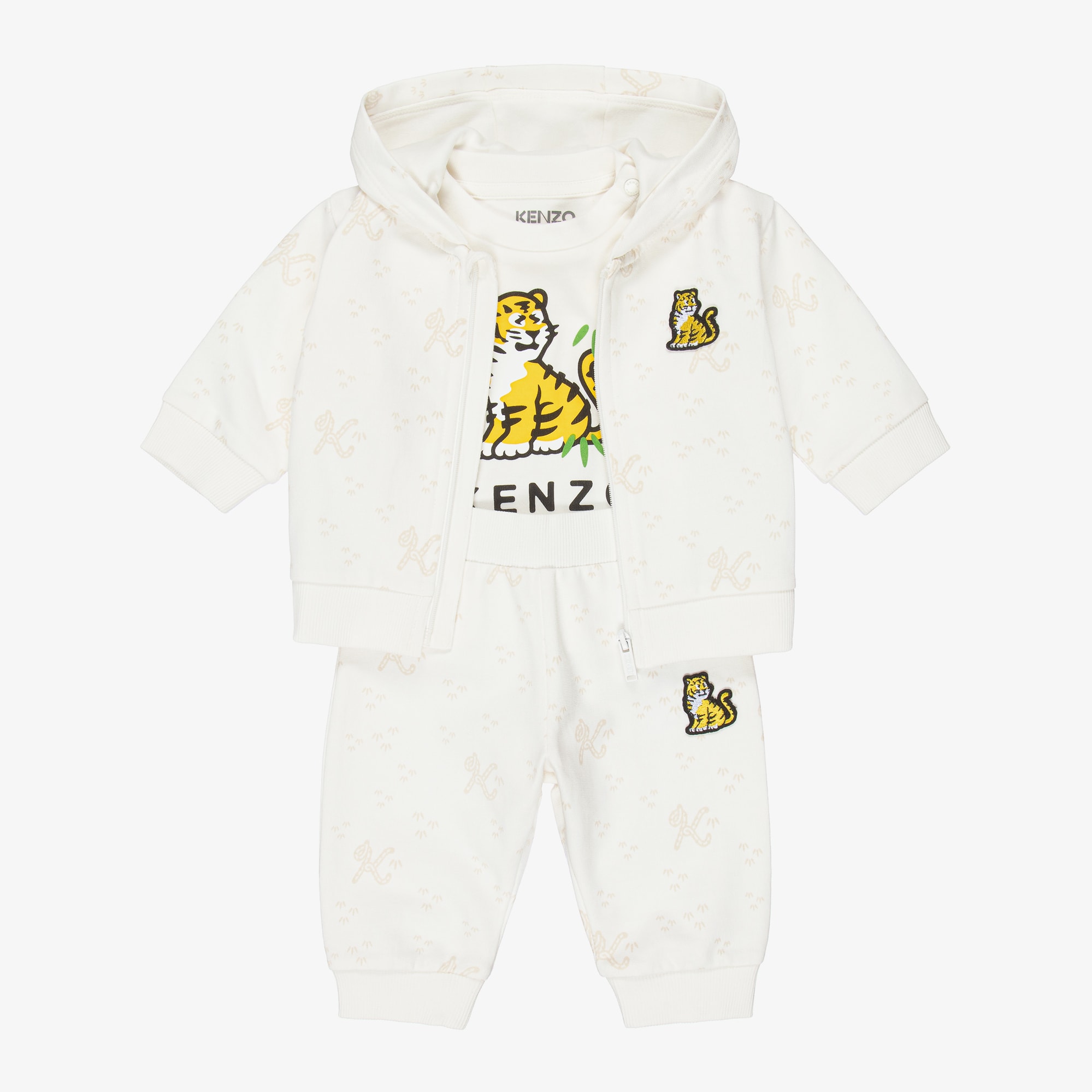 Ivory & Beige Cotton Baby Tracksuit Set - View 1