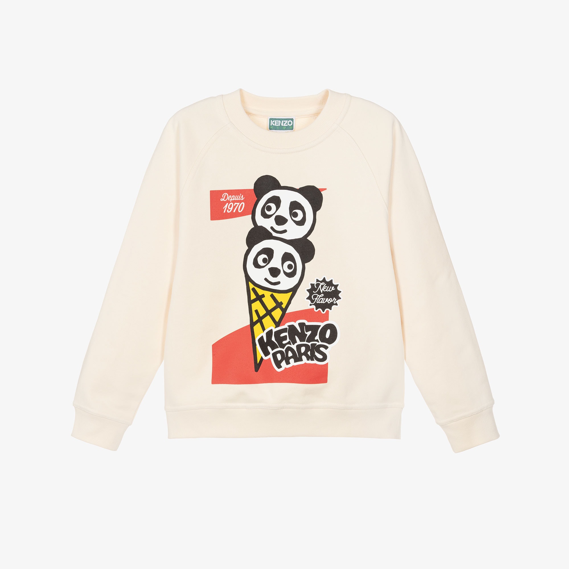 Ivory Cotton Vintage Panda Ice Cream Sweatshirt - View 1